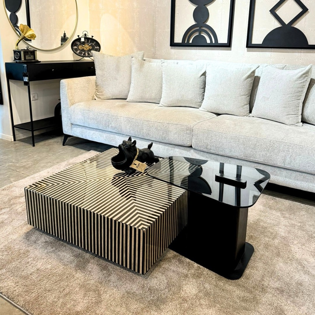 סט שולחנות סלון זברה מרובע נשכן מלבן דגם קימי סט שולחנות סלון זברה מרובע נשכן מלבן דגם קימי