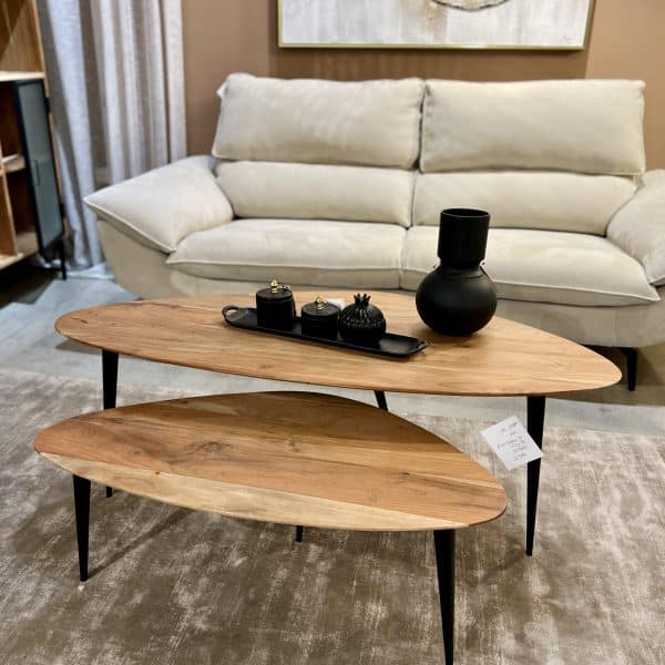 שולחן סלון דגם ווד משולש בינוני/ גדול עץ שיטה רגל ברזל שחורה- חיסול מלאי!