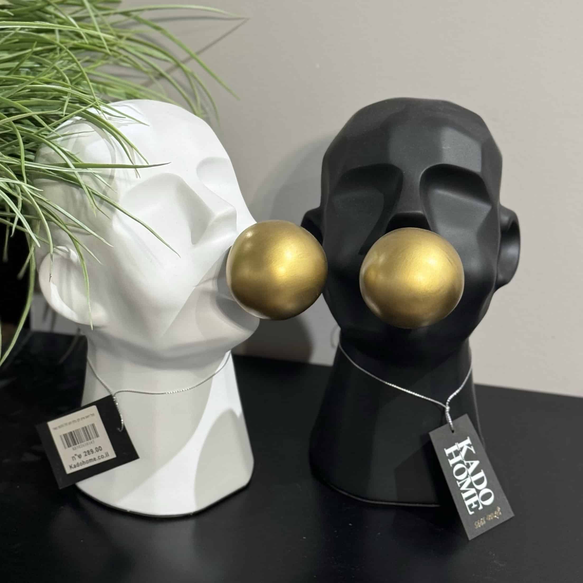 פסל ראש איש לבן בלון זהב