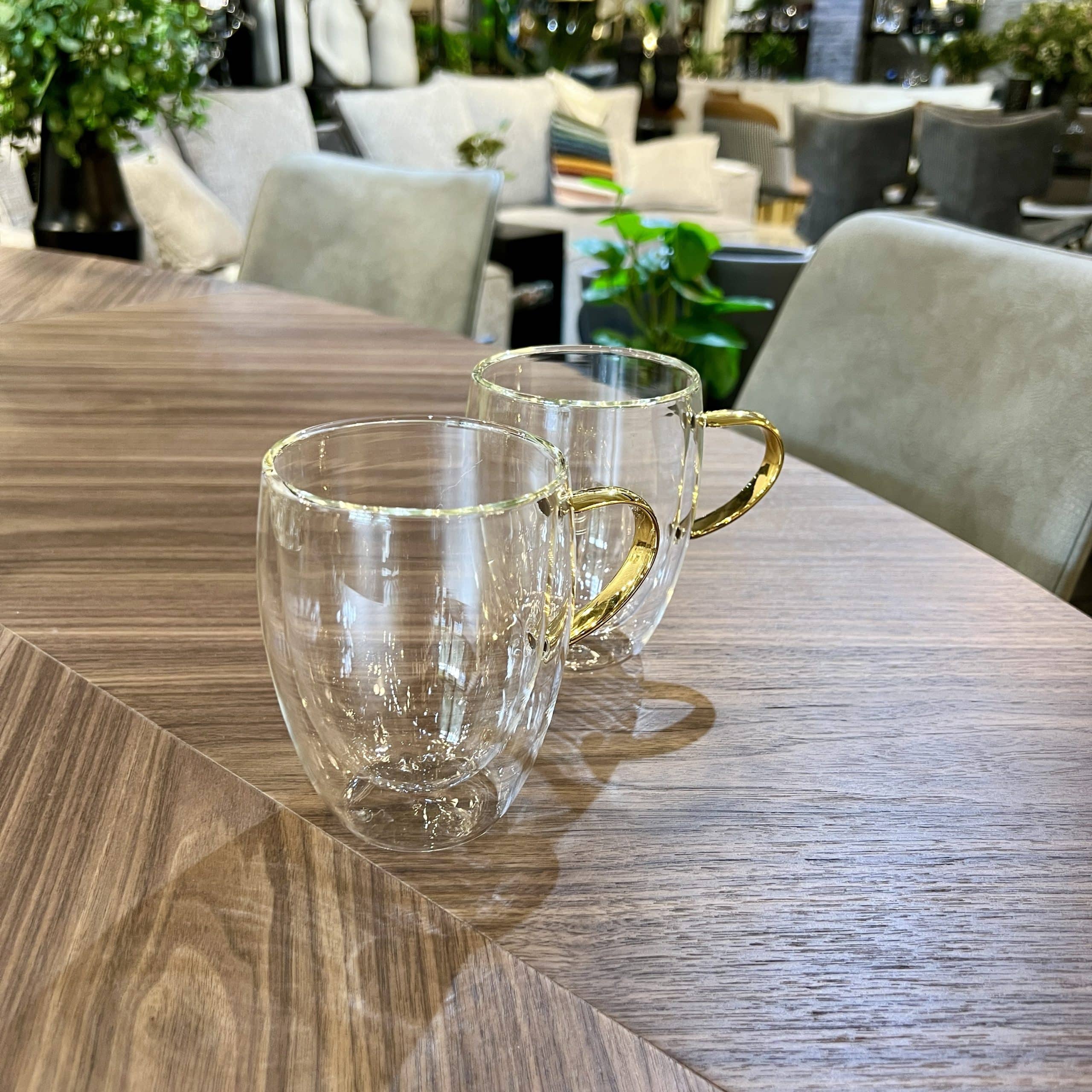 זוג כוסות דאבל גלאס ידיות זהב זוג כוסות דאבל גלאס ידיות זהב