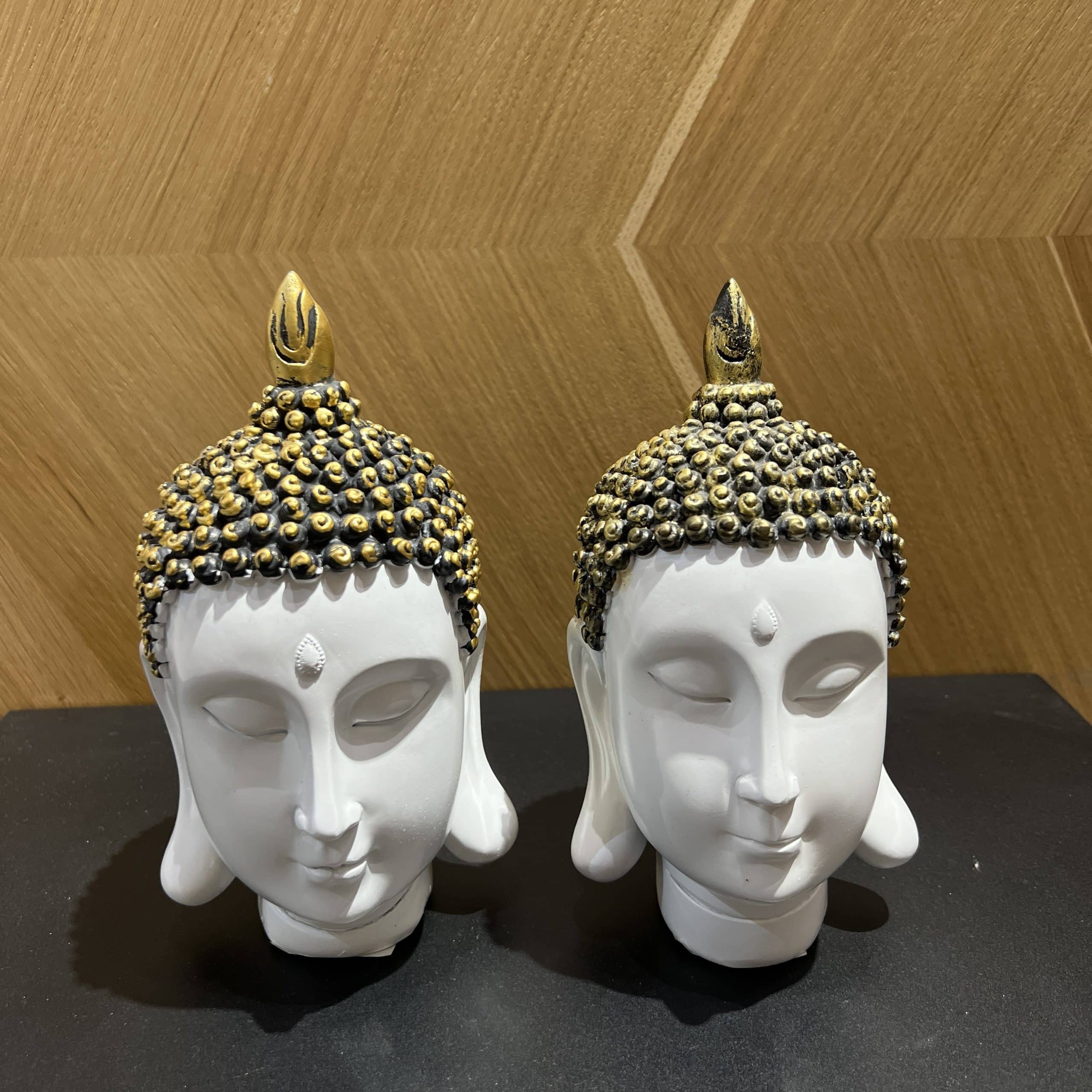 פסל ראש בודהה לבן שיער זהב בינוני פסל ראש בודהה לבן שיער זהב בינוני