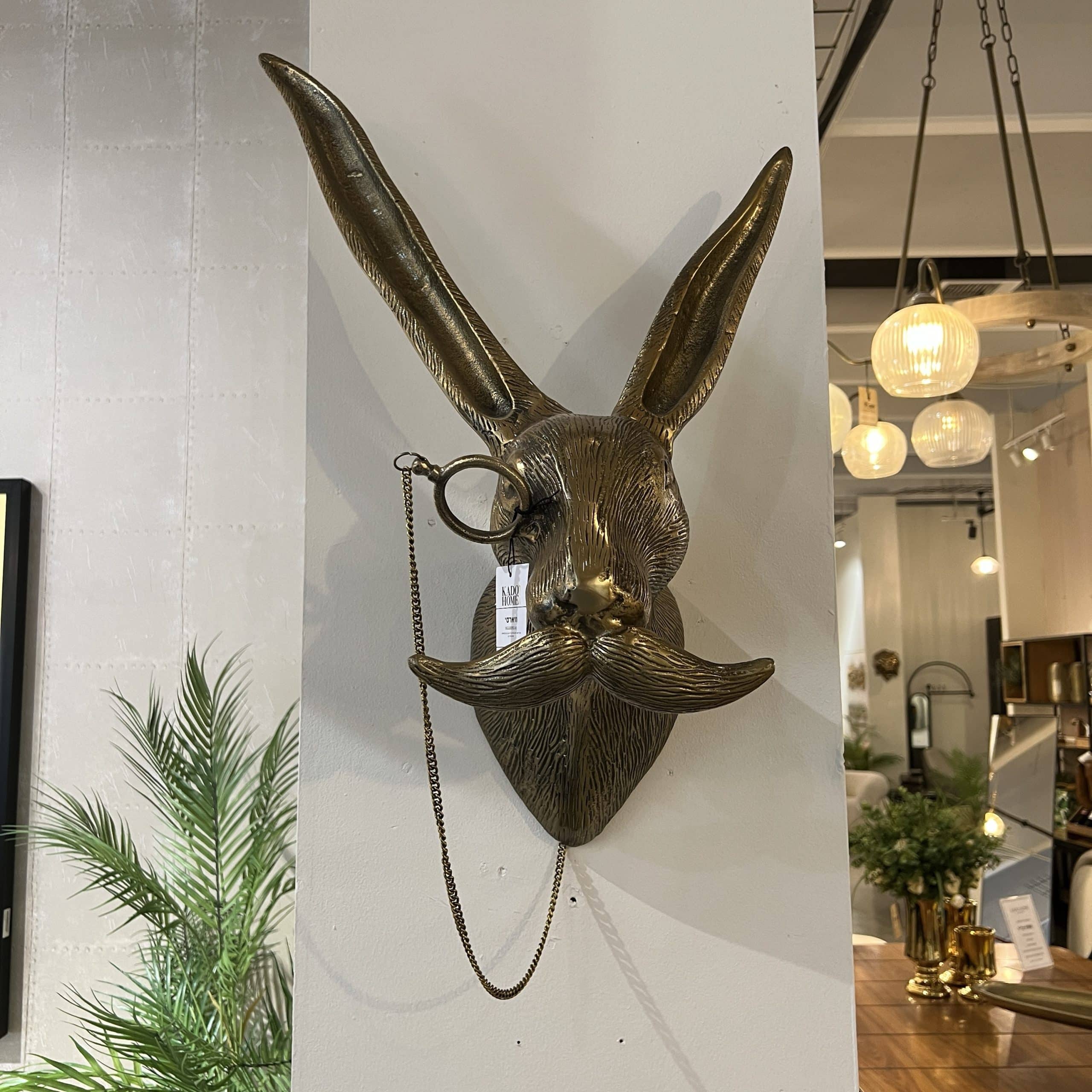 פסל ראש ארנב תליה קיר זהב ענק