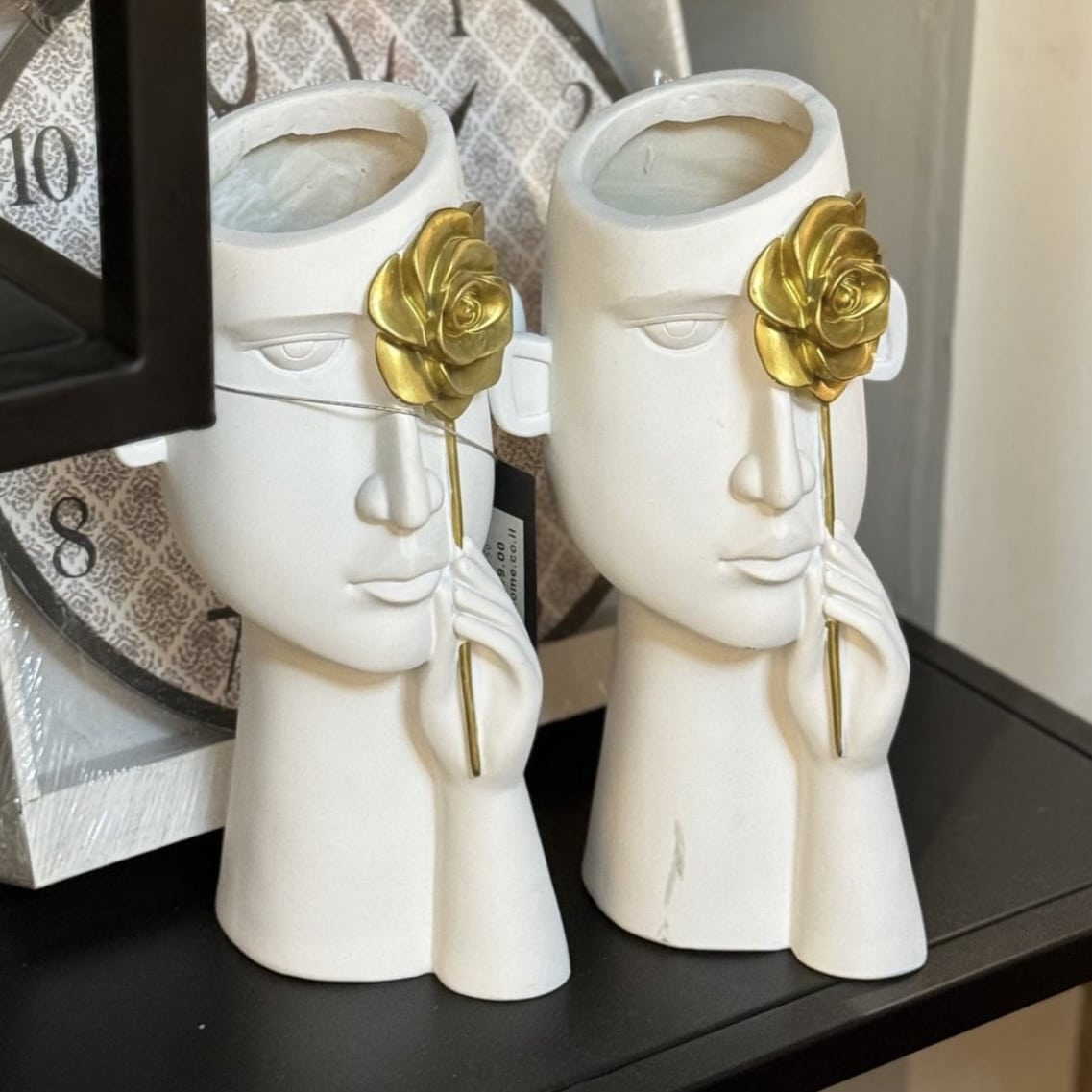 כד פנים לבן ורד זהב