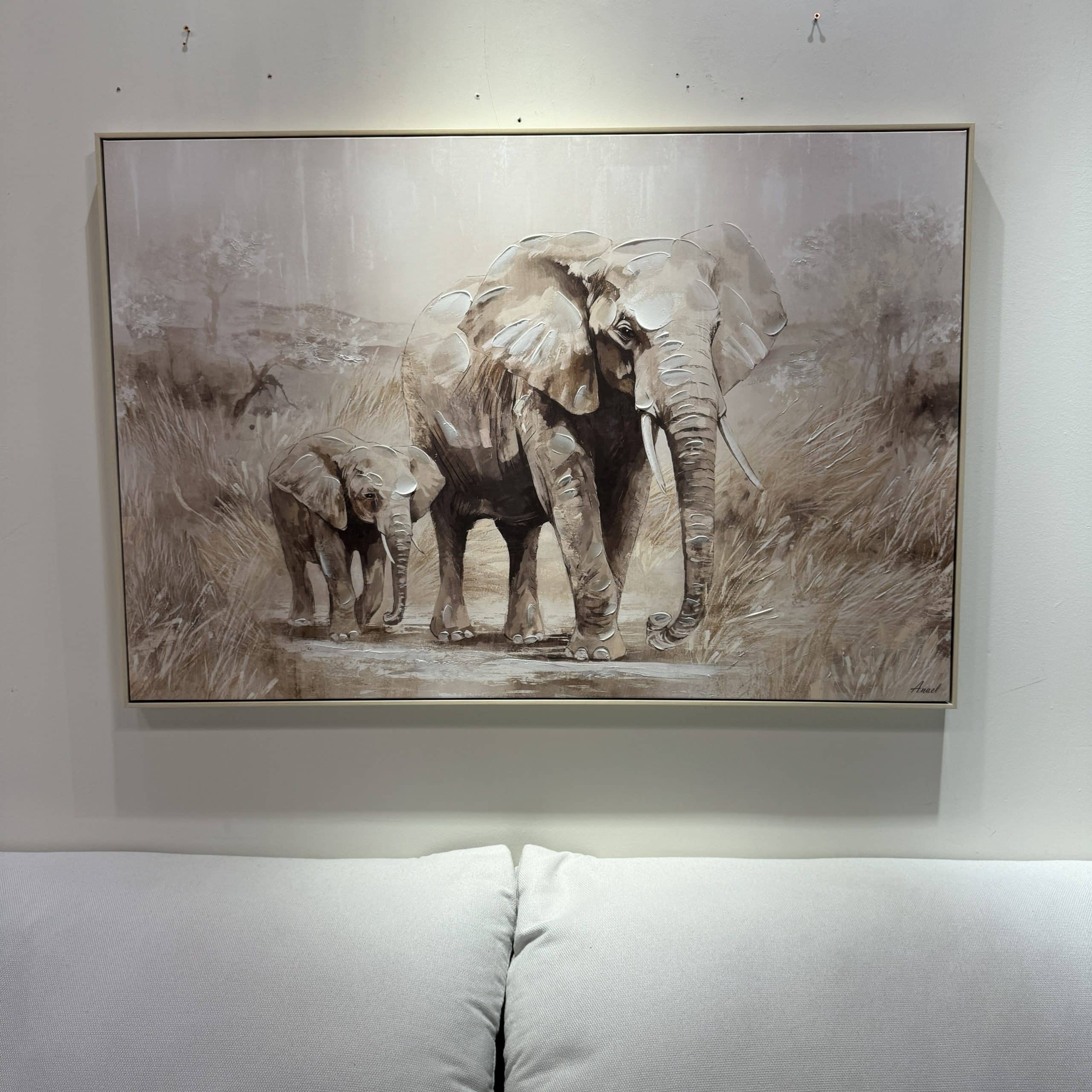 תמונת פילים שמן בשילוב הדפסה אנאל עם מסגרת