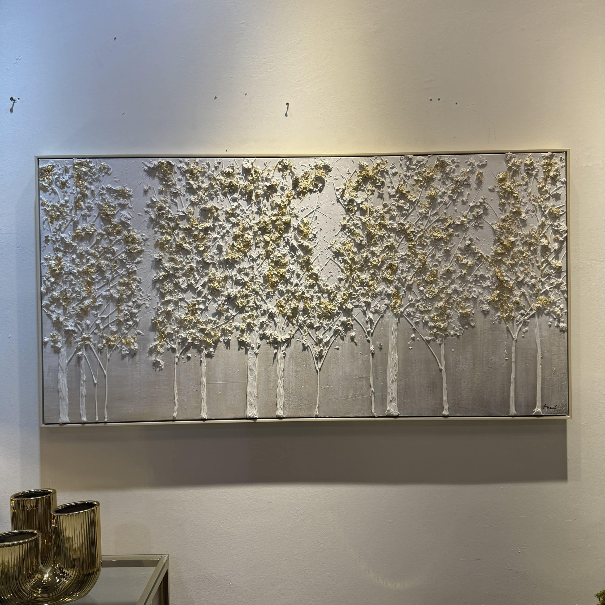 תמונת שמן אנאל עץ זהב בשילוב הדפסה עם מסגרת