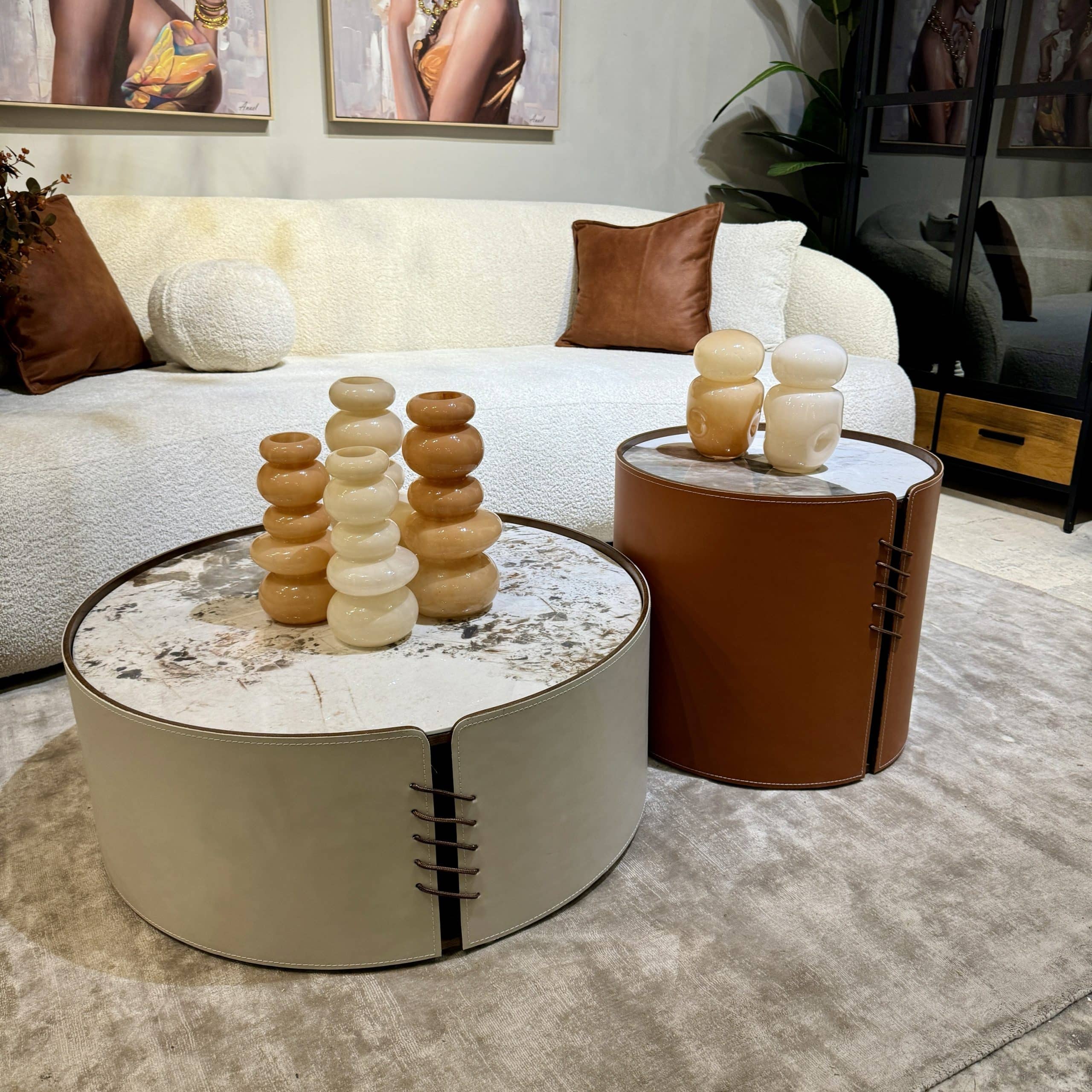 סט שולחנות סלון יוקרתיים מרבל עור דגם מנדי - במבצע! סט שולחנות סלון יוקרתיים מרבל עור דגם מנדי - במבצע!