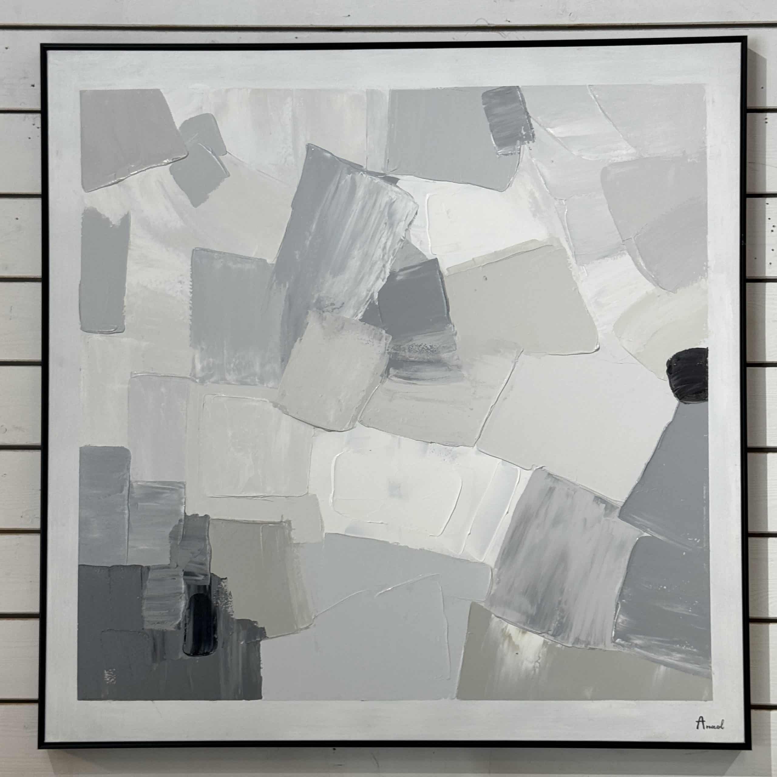 תמונה שמן אנאל עבודת יד אפורים מסגרת שחורה