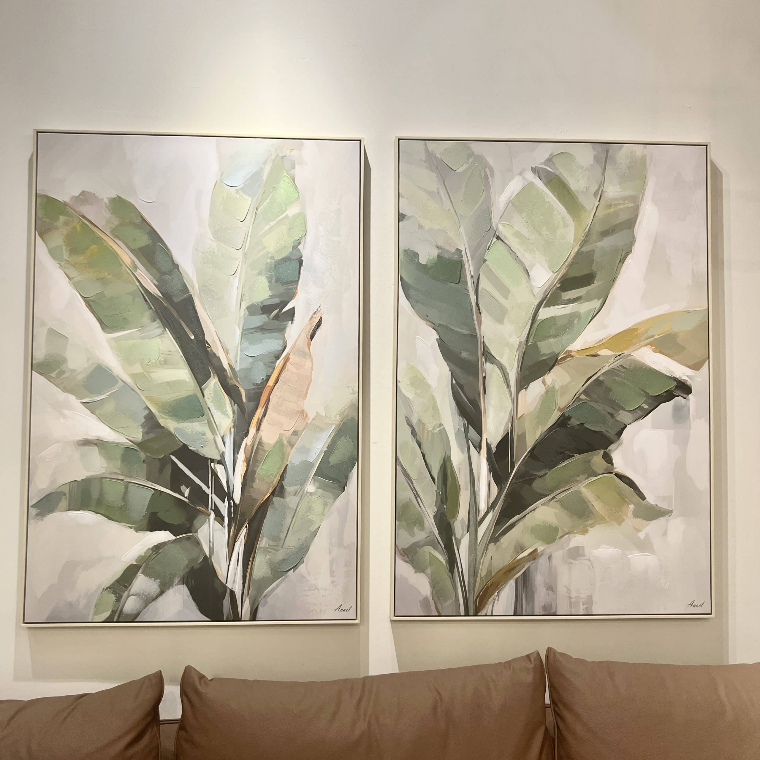 תמונת עלים מעוצבת בעבודת יד בשילוב מסגרת שחורה