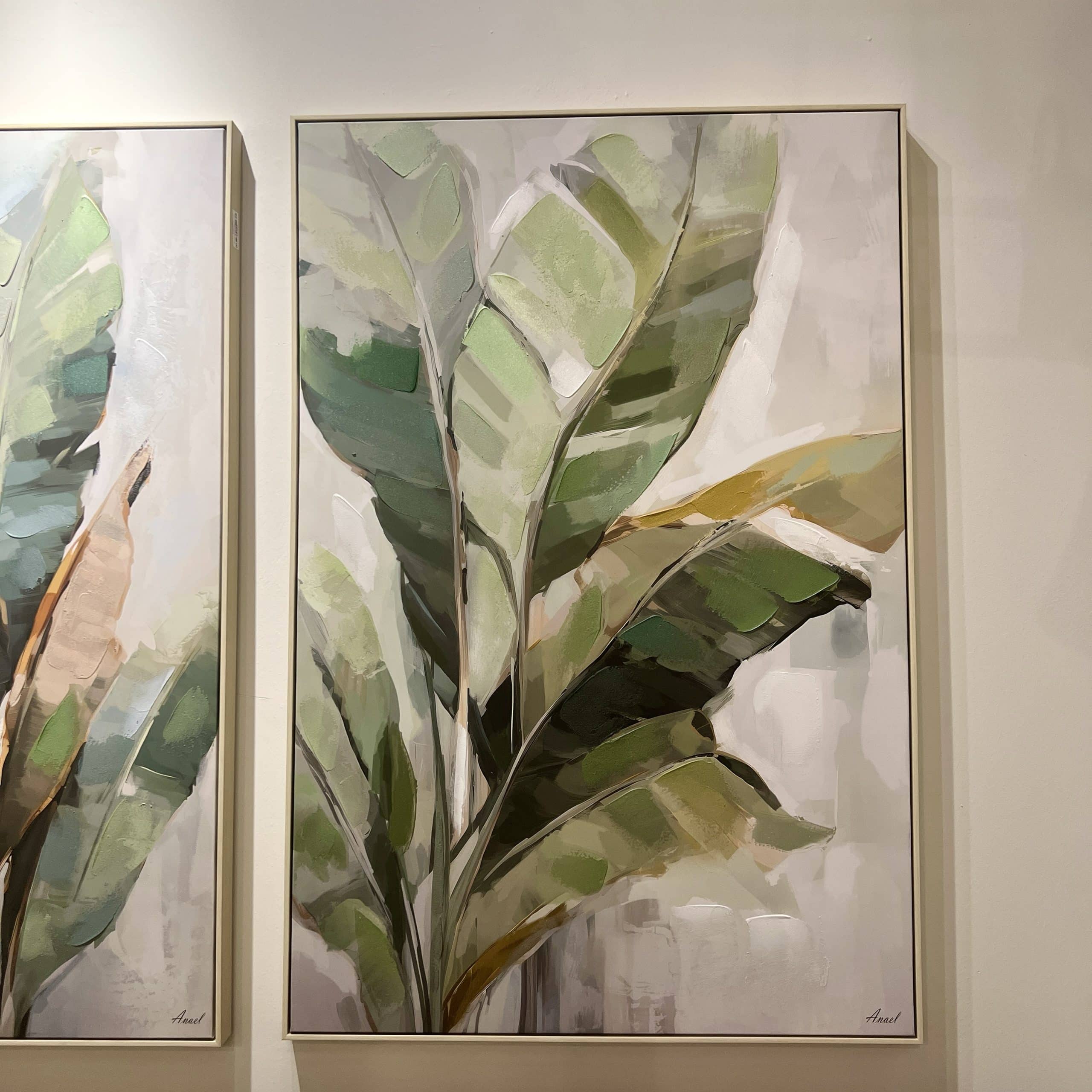 תמונת עלים מעוצבת בעבודת יד בשילוב מסגרת שחורה