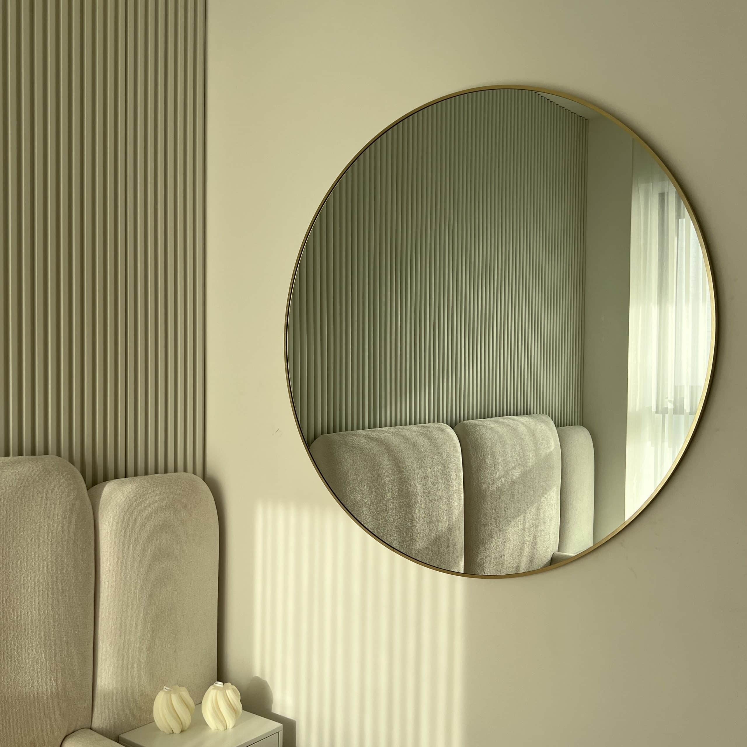 מראה עגולה מסגרת ברזל זהב קוטר 120 דגם איקו