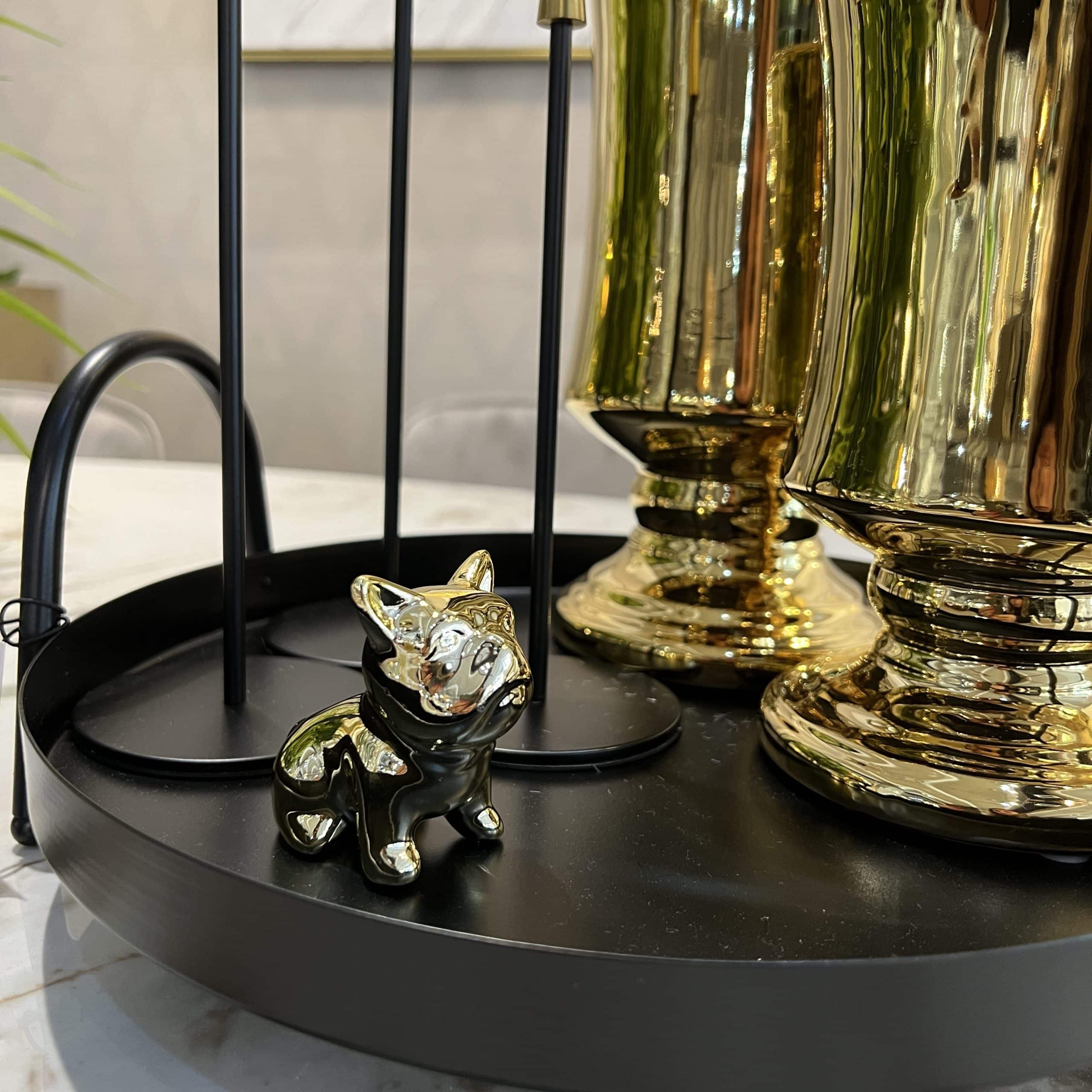 פסל כלב מיני בולדוג זהב / ניקל