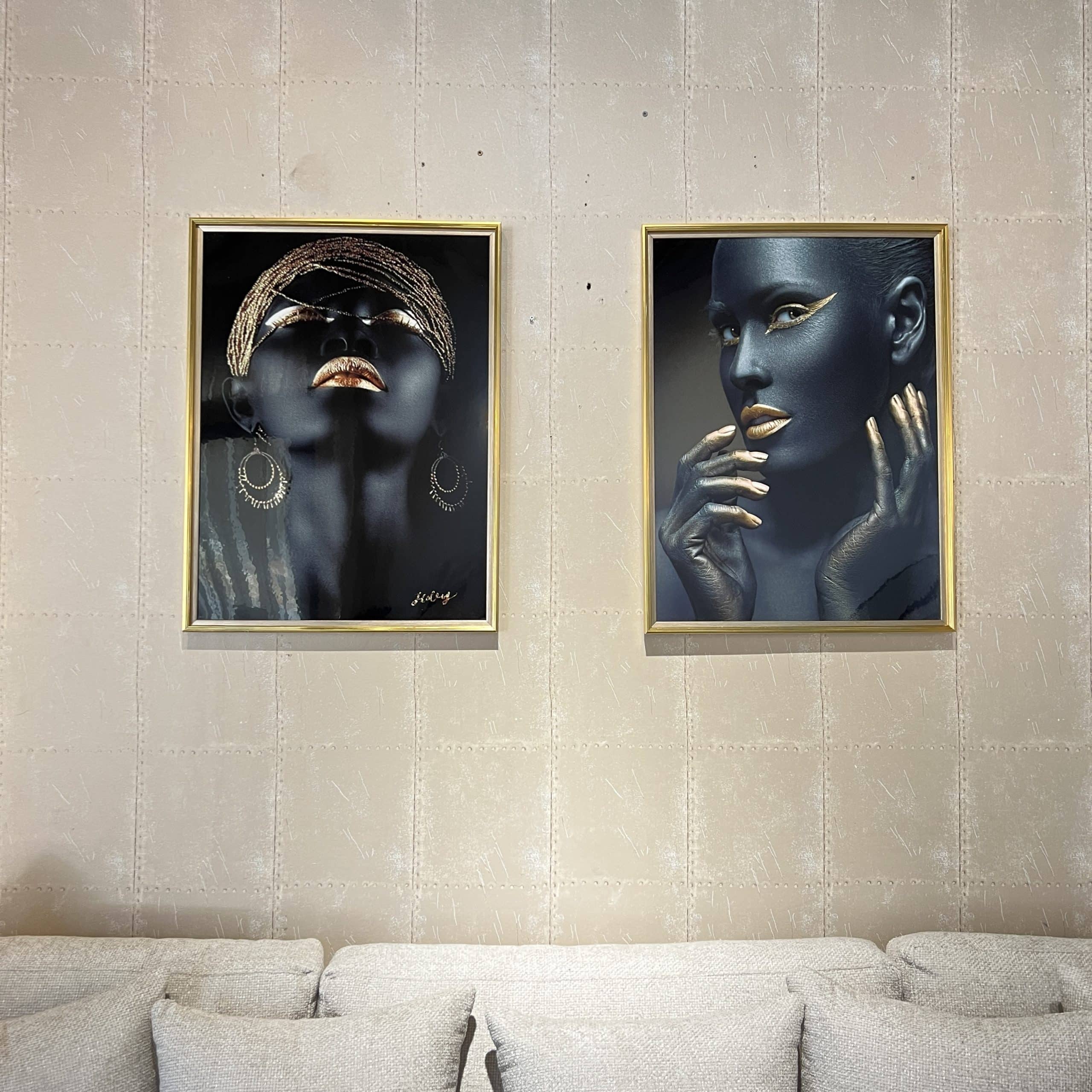 תמונה אישה שחור זהב מבריקה מסגרת זהב דגם איקו תמונה אישה שחור זהב מבריקה מסגרת זהב דגם איקו