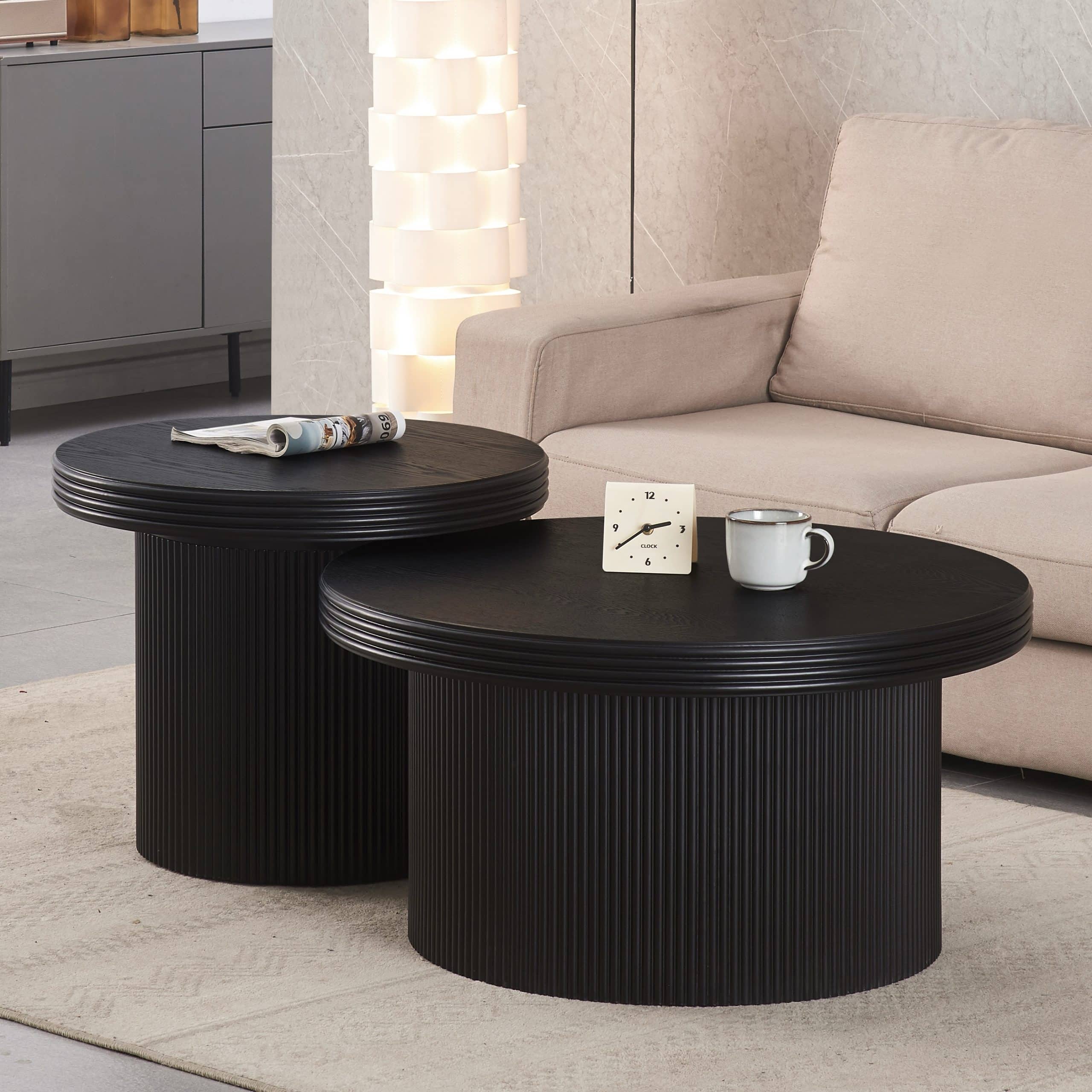 סט שולחנות סלון עגולים מעוצבים שחור דגם סלינה