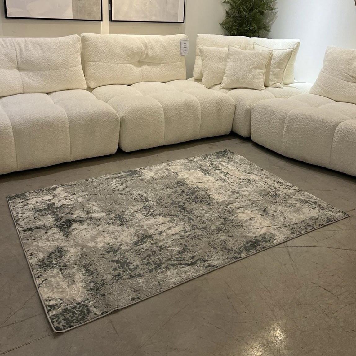 שטיח מודרני אבסטרקט אפור שמנת דגם גלה