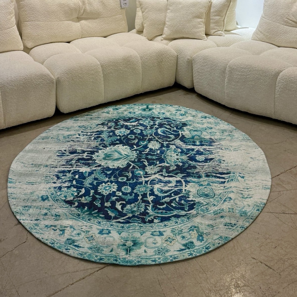 שטיח עגול בוהו פרחוני טורקיז דגם סיה