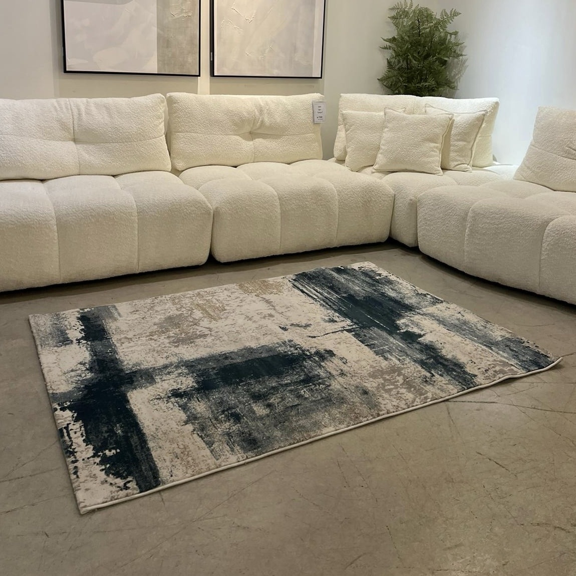 שטיח אבסטרקט בז כחול דגם FACIFIC