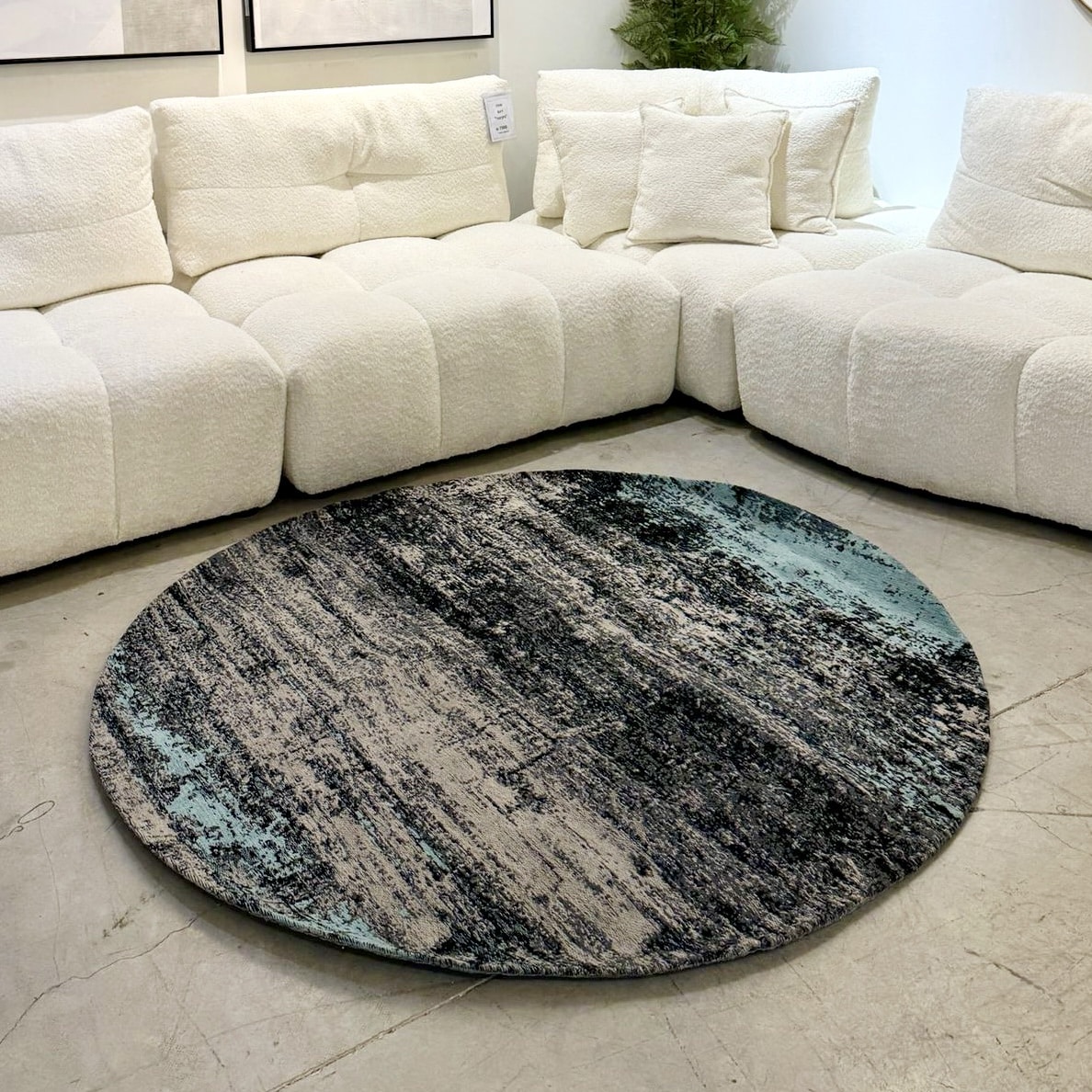 שטיח עגול אבסטרקטי בגווני כחול דגם סטאר