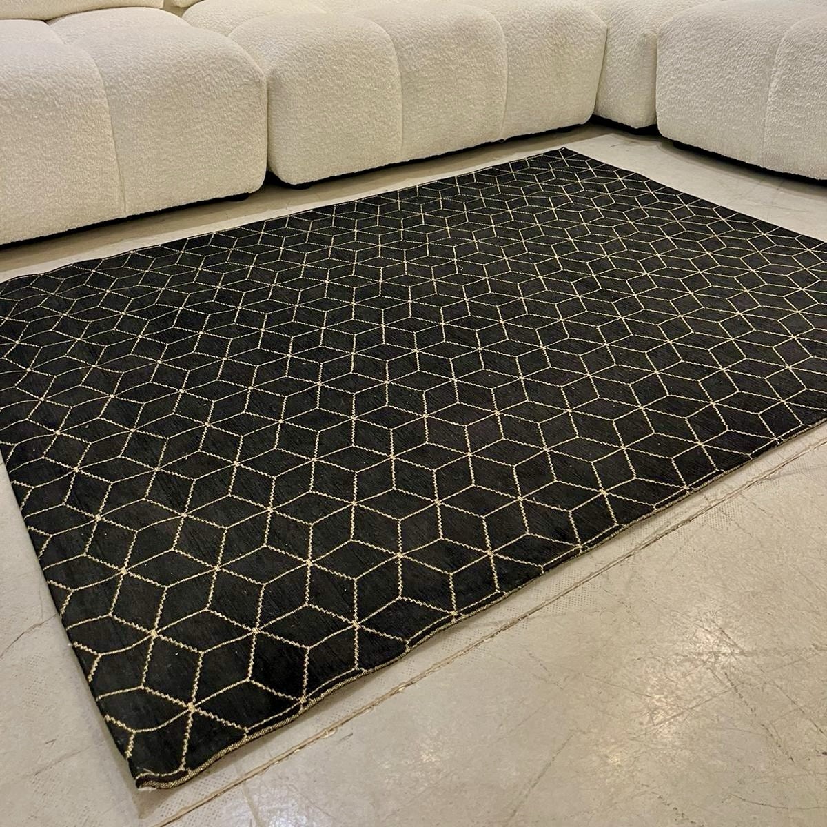 שטיח תלת מימד קוביות שחור זהב דגם טאי