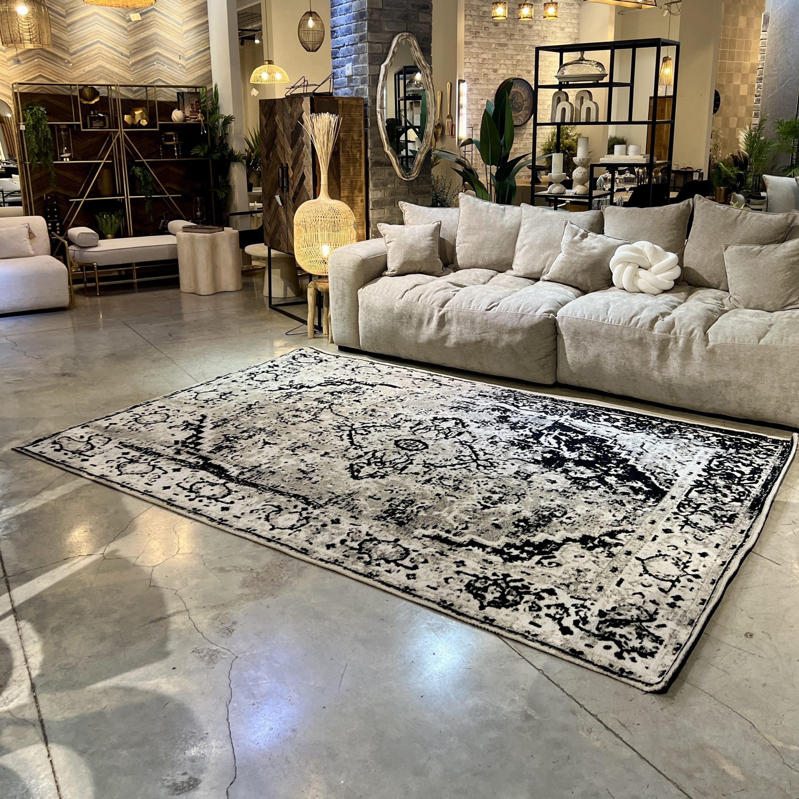 שטיח מרוקאי בגווני קרם אפור ושחור דגם לונה