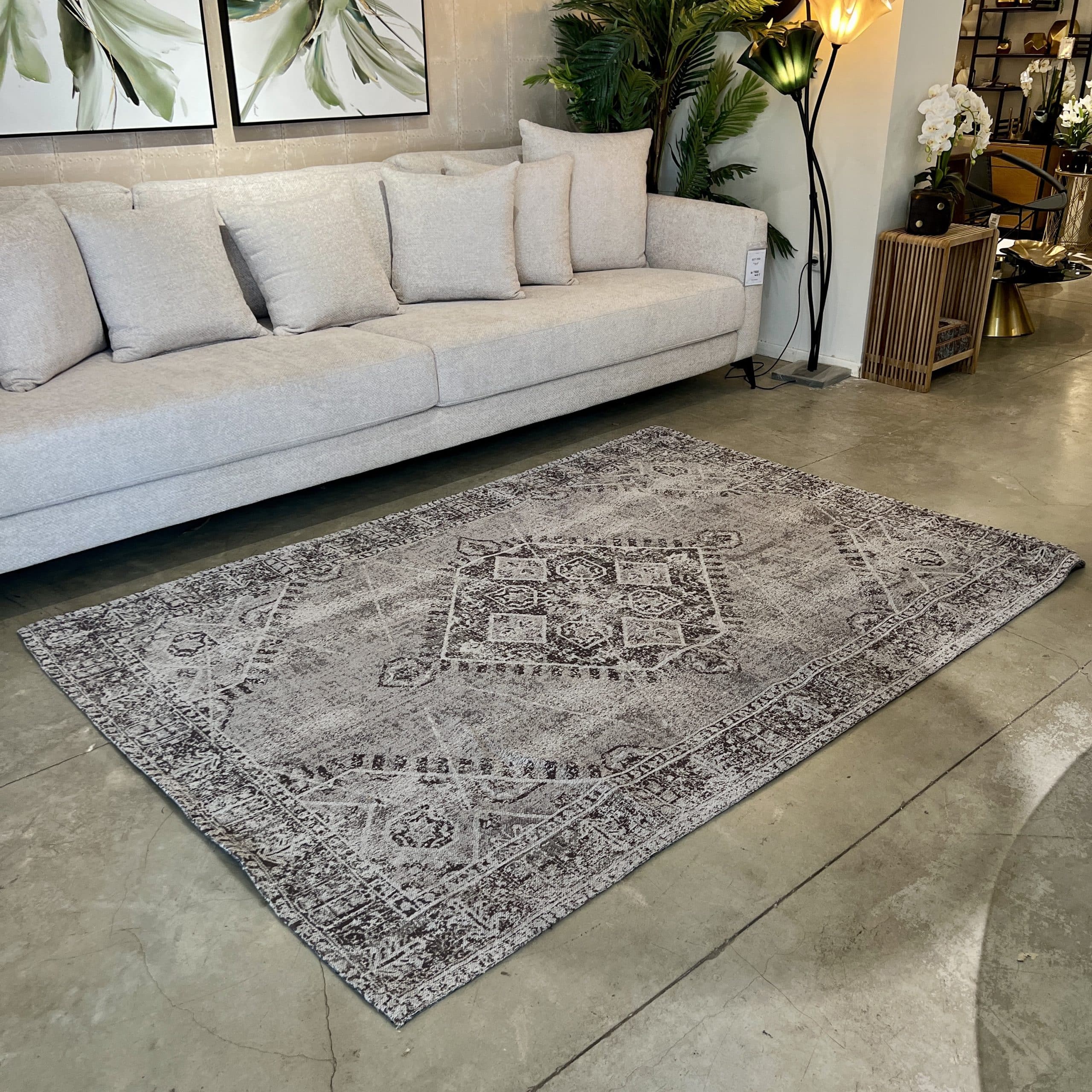 שטיח אפור מרוקאי מדליון מרכזי דגם איזבל