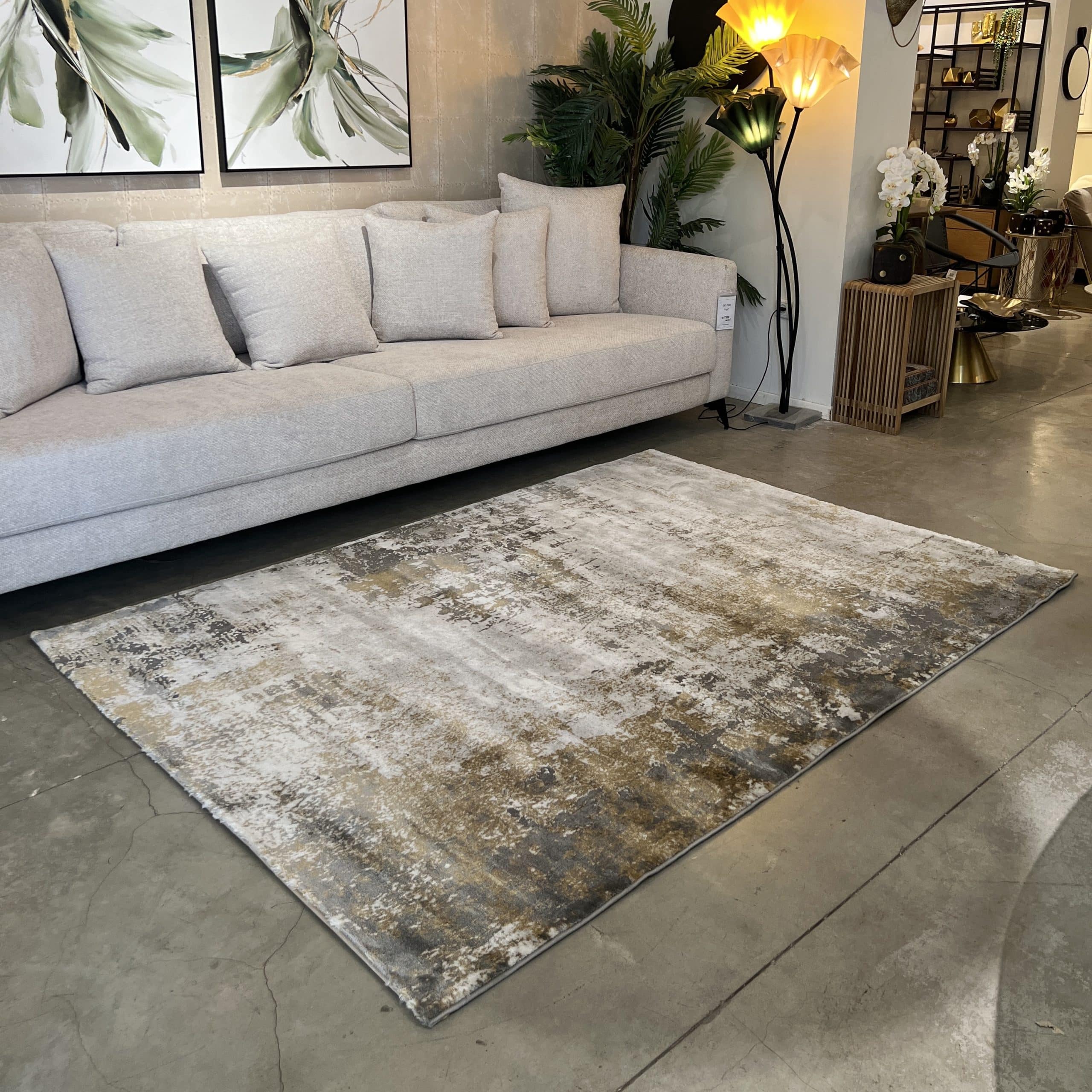 שטיח אבסטרקט אפור חרדל דגם ארנה