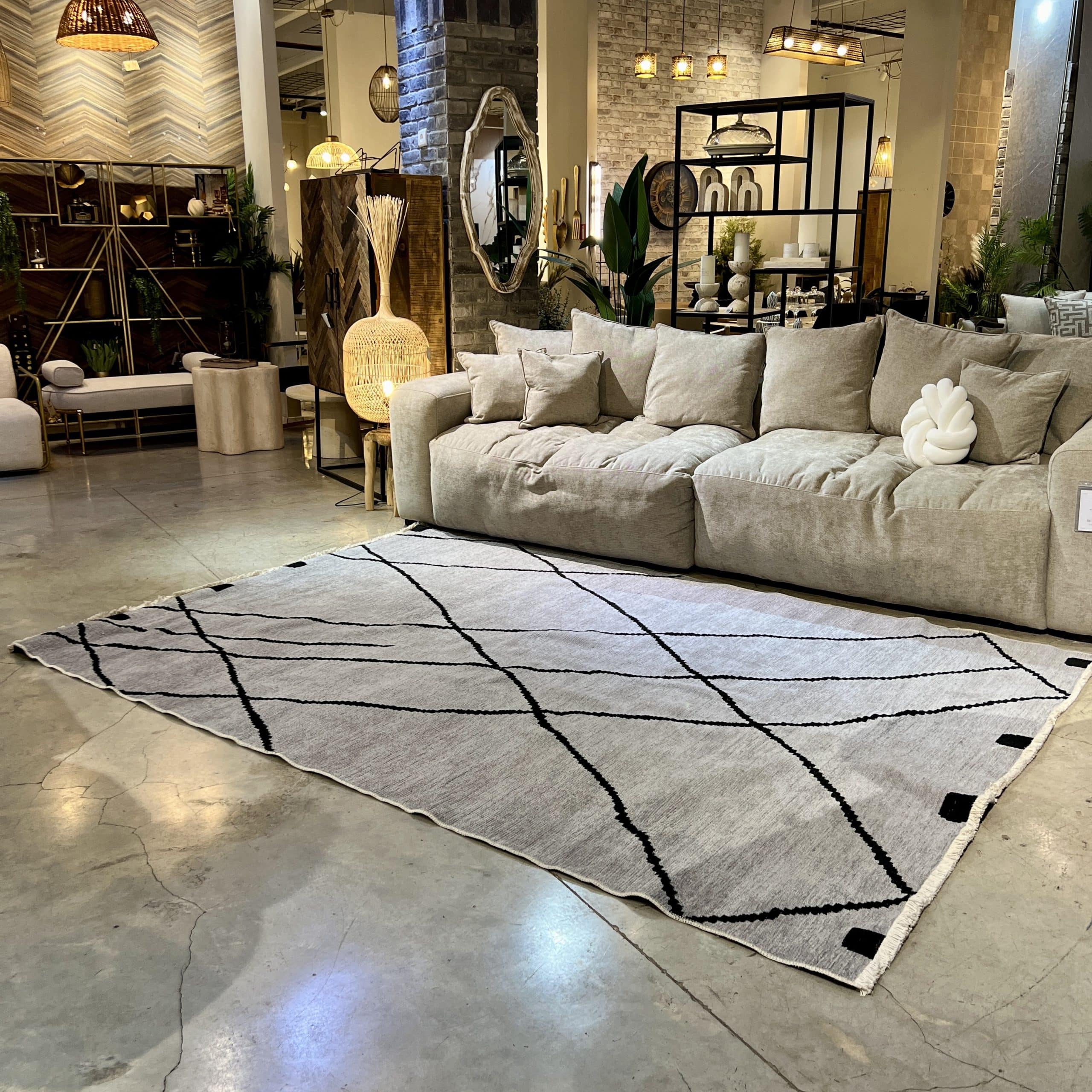 שטיח בוהו אפור פרנזים אריגה משולבת דגם שיקגו
