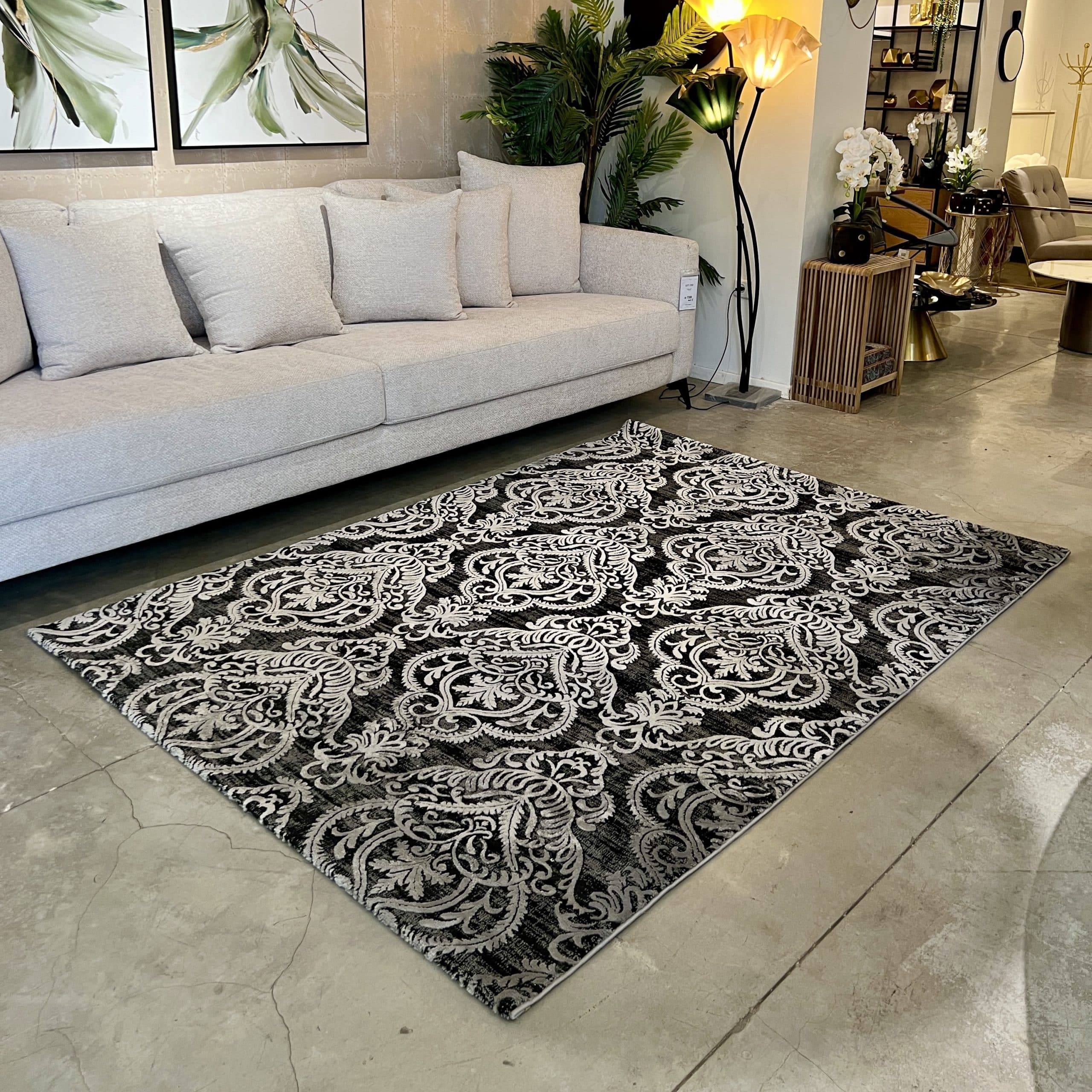 שטיח שחור אפור וינטג׳ דגם סנסה