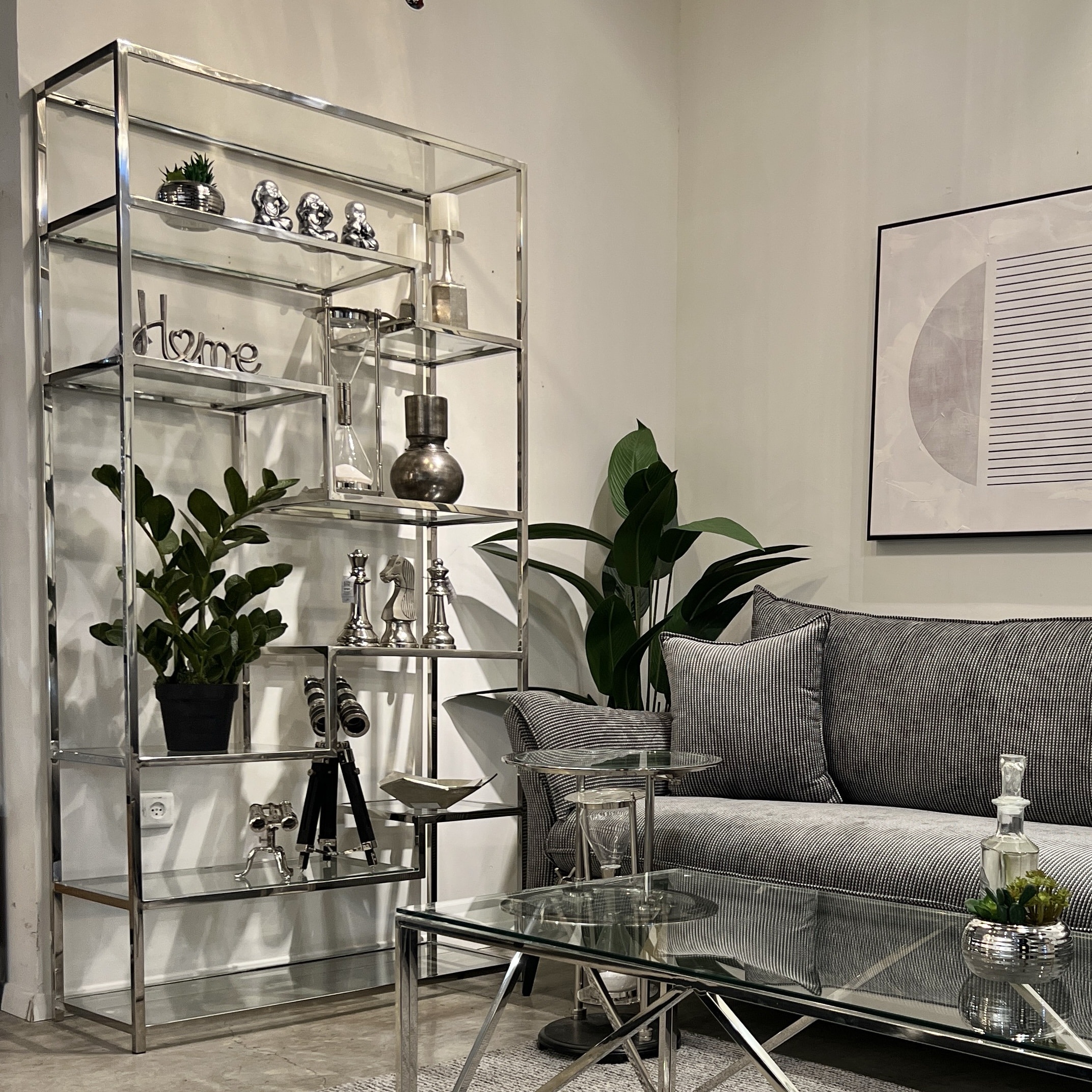 יחידת מדפים רחבה נירוסטה ניקל מדפי זכוכית דגם קימי יחידת מדפים רחבה נירוסטה ניקל מדפי זכוכית דגם קימי