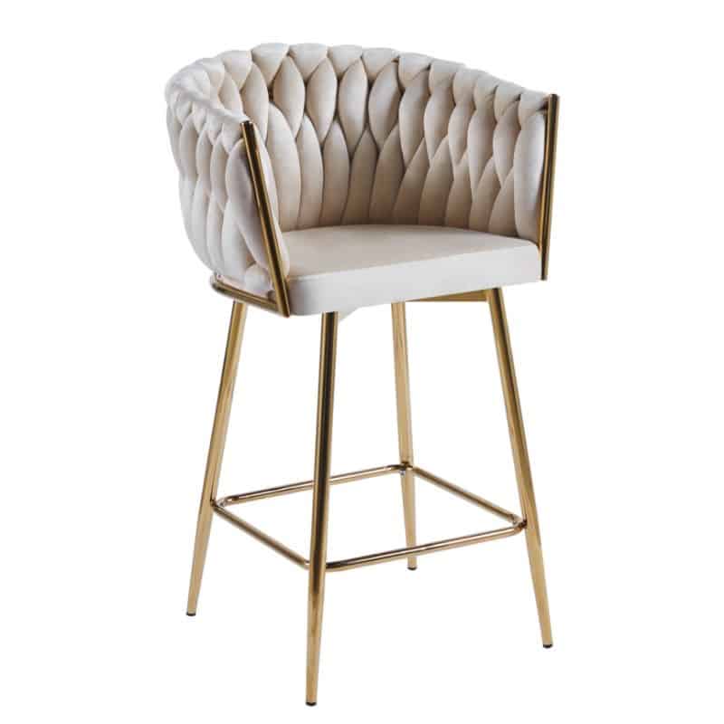 כיסא בר מעוצב יוקרתי שמנת רגל זהב דגם מורין