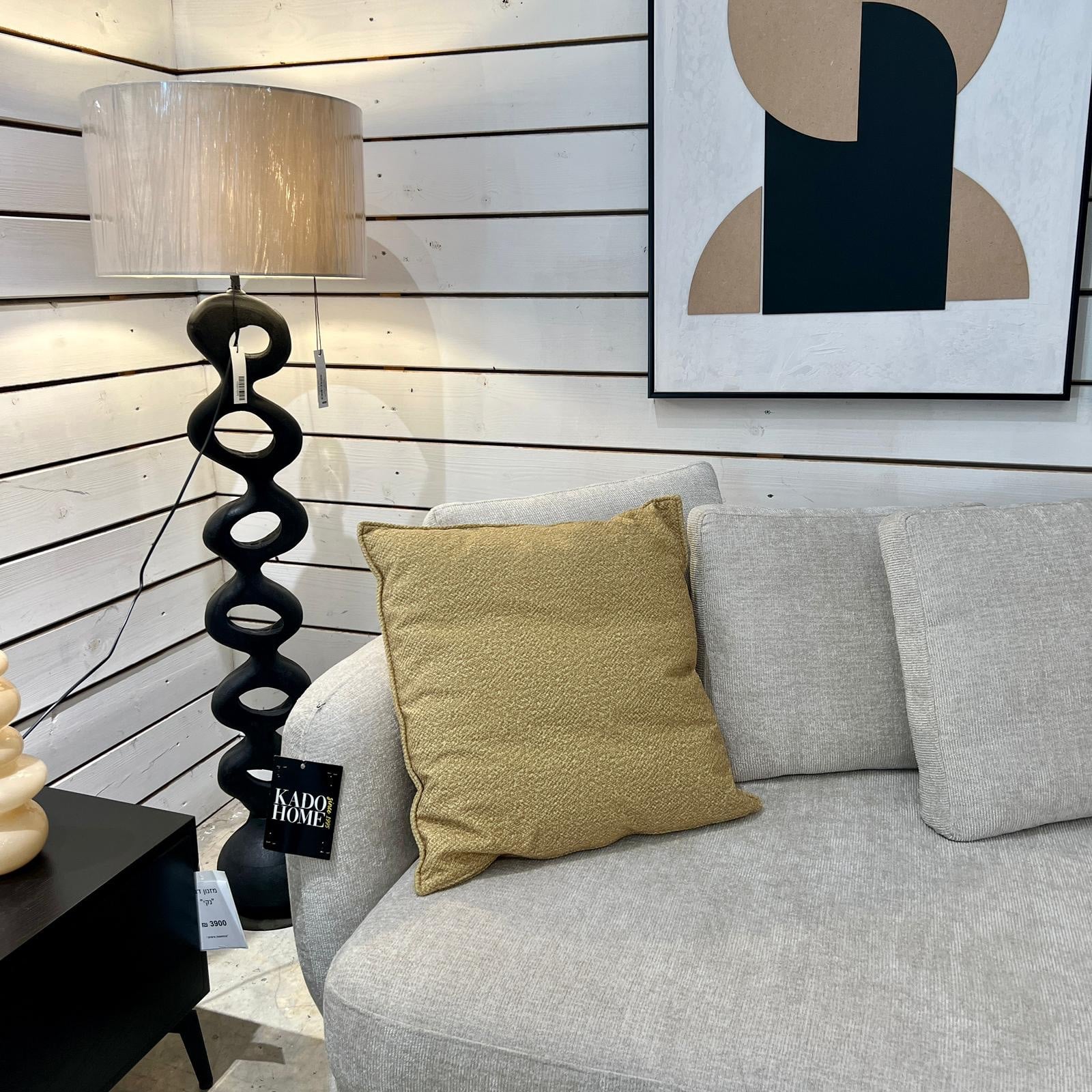 כרית נוי מרובעת חרדל מילוי נוצות