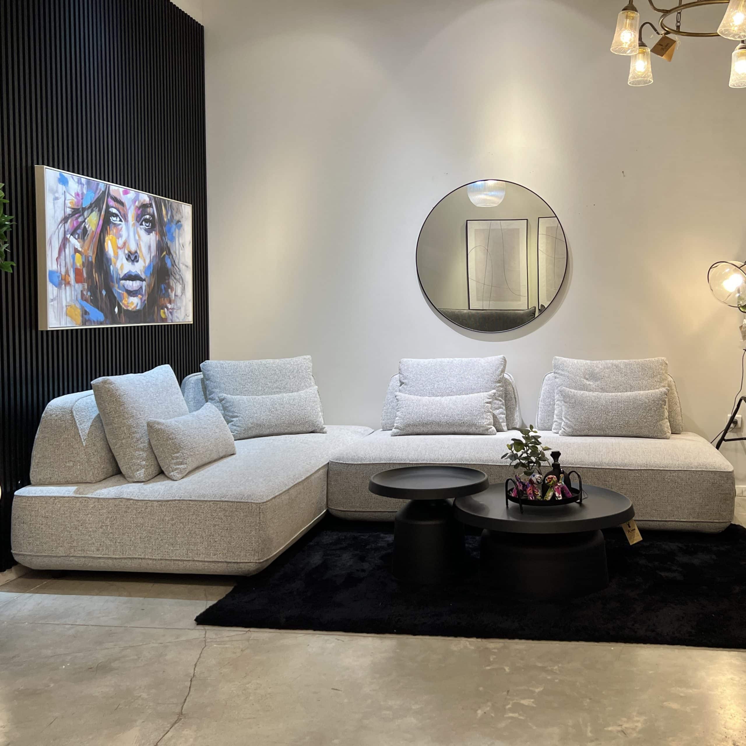 ספה מודולרית פינתית בד אריג אפור אבן בהיר דגם מייסון ספה מודולרית פינתית בד אריג אפור אבן בהיר דגם מייסון