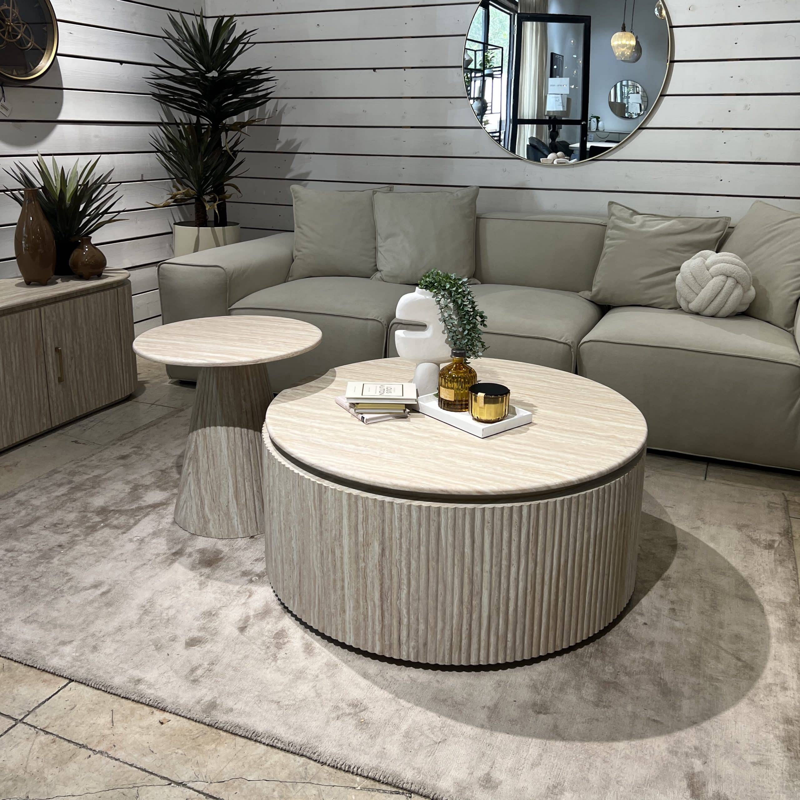 סט 2 שולחנות סלון עגולים טרוורטין