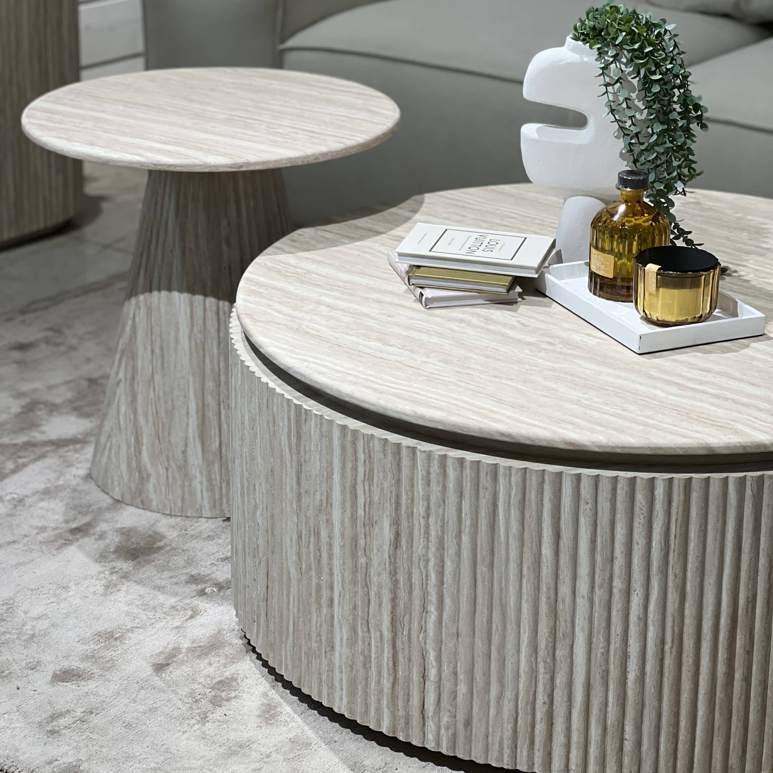 סט 2 שולחנות סלון עגולים טרוורטין