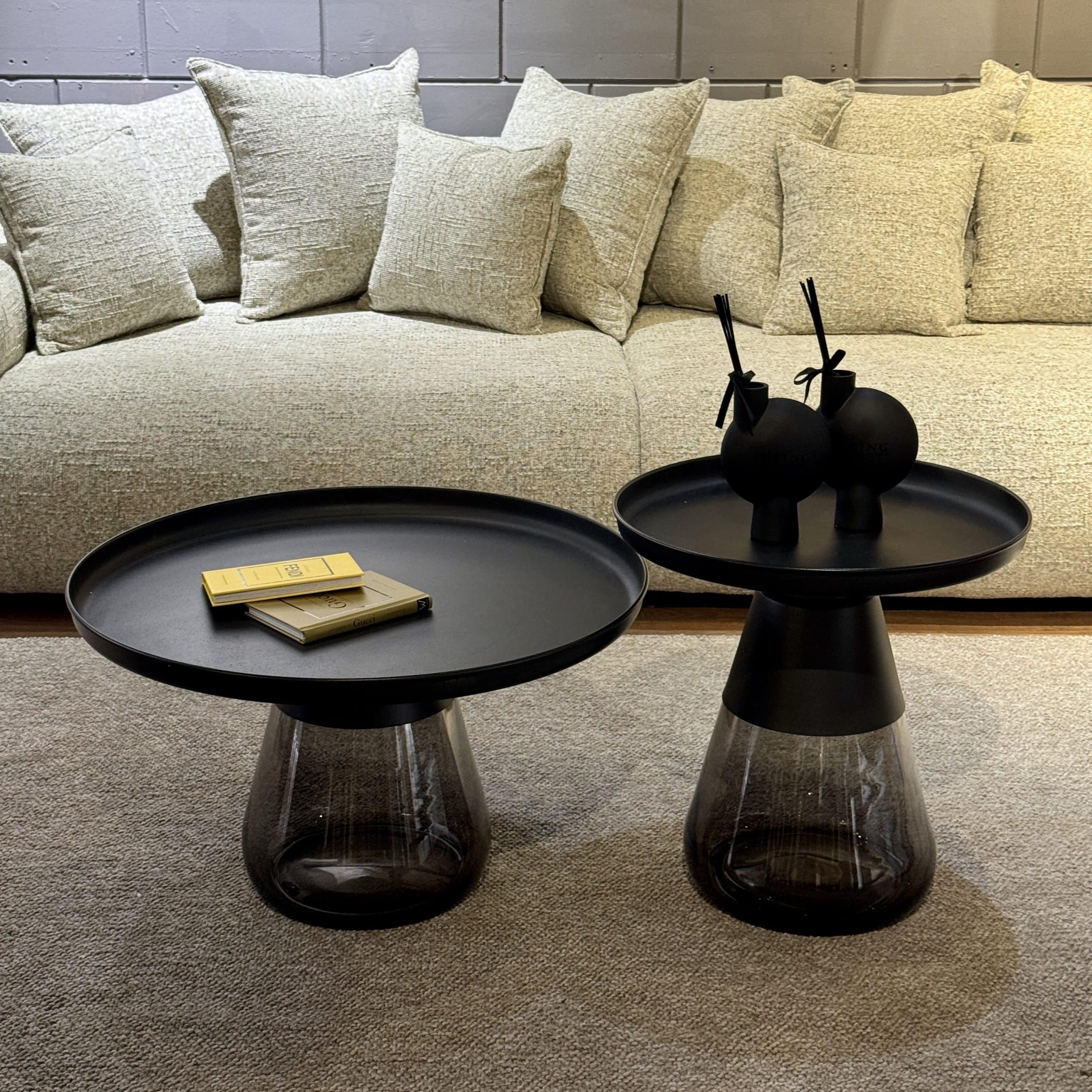 סט שולחנות סלון מגש ברזל ורגל זכוכית כהה דגם גרייס - sale!!! סט שולחנות סלון מגש ברזל ורגל זכוכית כהה דגם גרייס - sale!!!