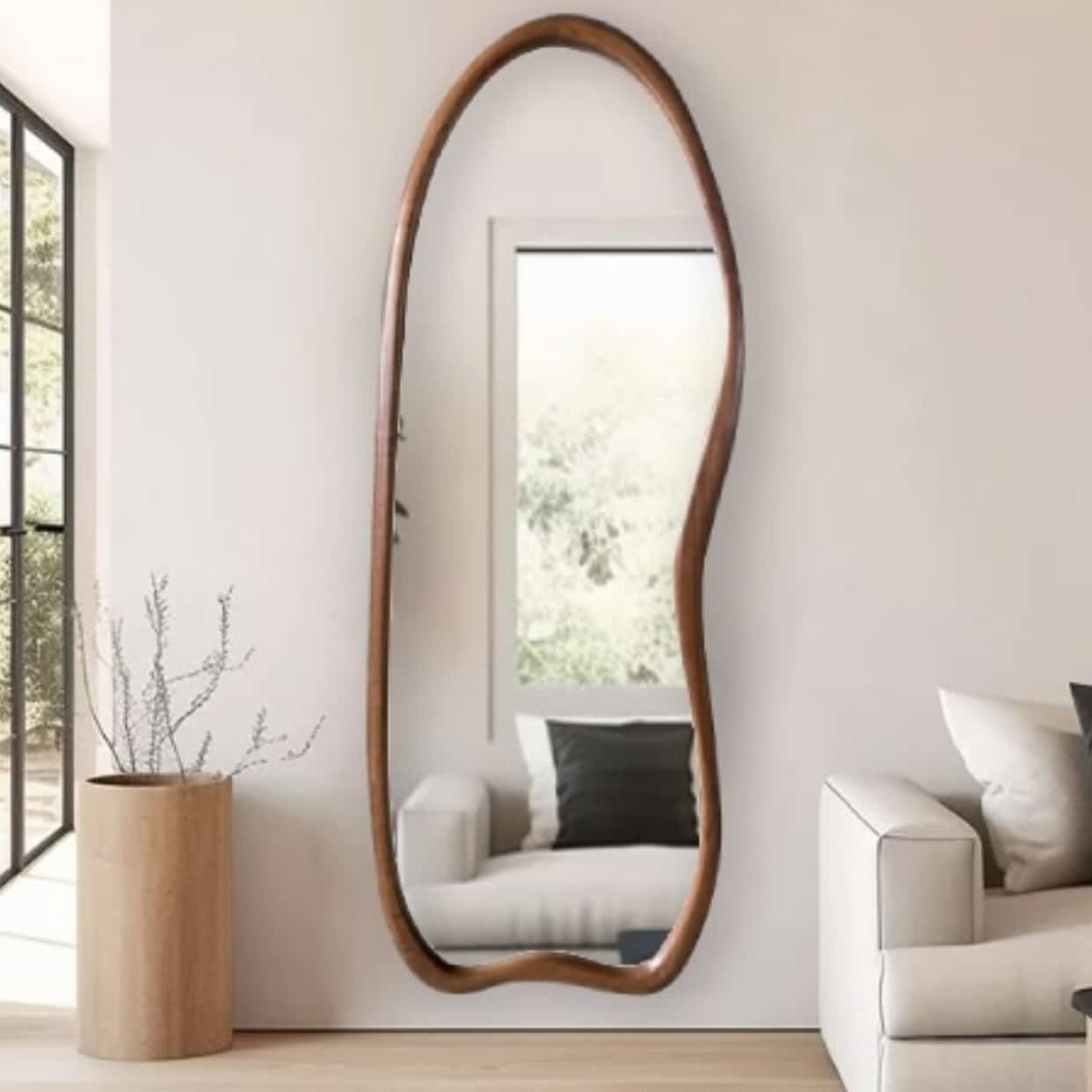 מראה אבסטרקטית עץ אגוז דגם פרל מראה אבסטרקטית עץ אגוז דגם פרל