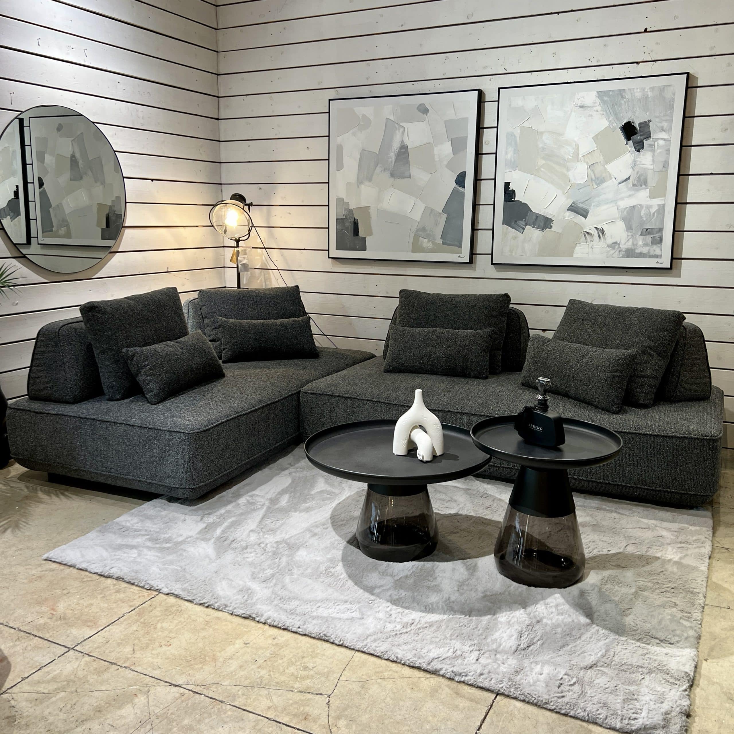 ספה מודולרית פינתית בד אריג אפור שחור דגם מייסון -אחרונה במלאי ! ספה מודולרית פינתית בד אריג אפור שחור דגם מייסון -אחרונה במלאי !