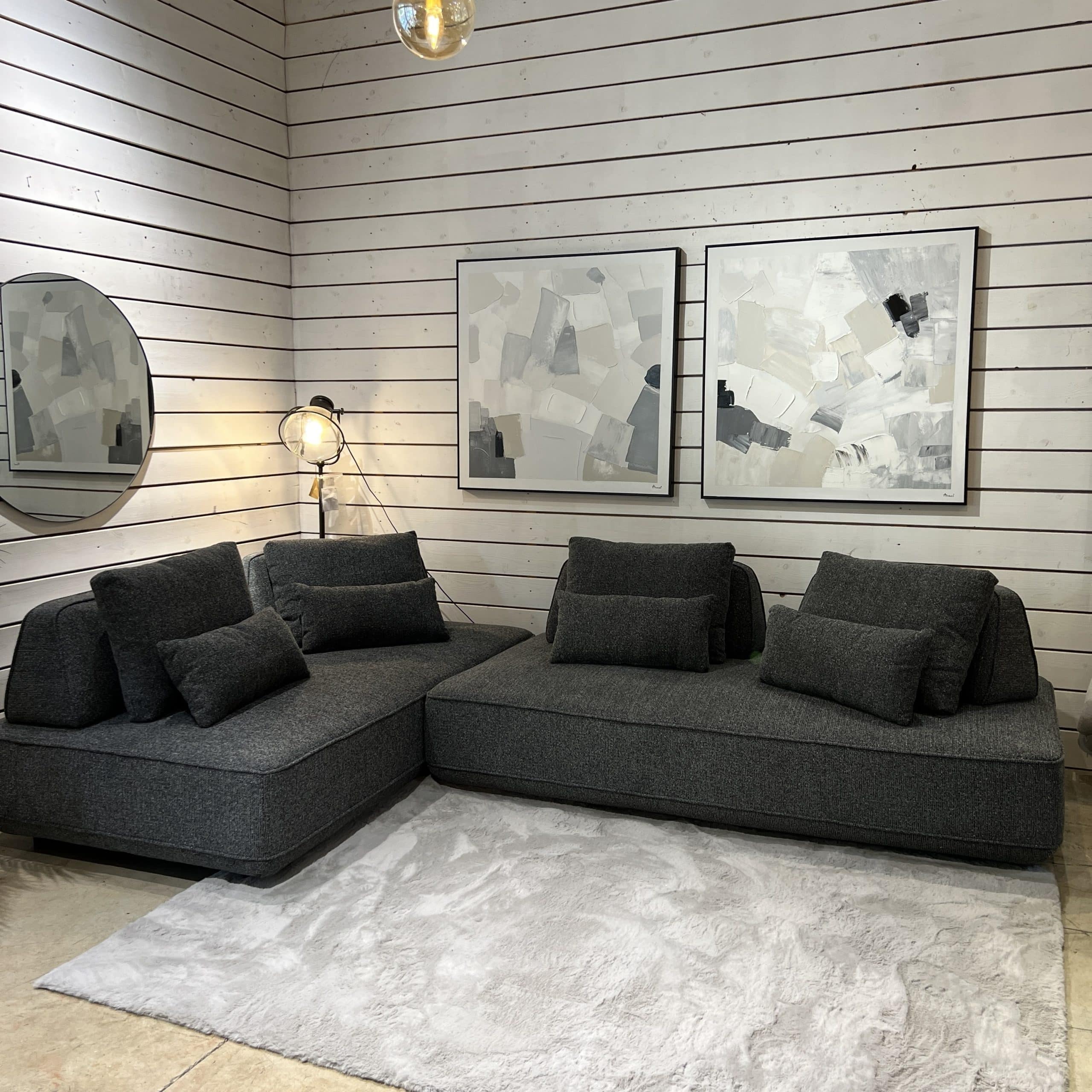 ספה מודולרית פינתית בד אריג אפור שחור דגם מייסון -אחרונה במלאי !