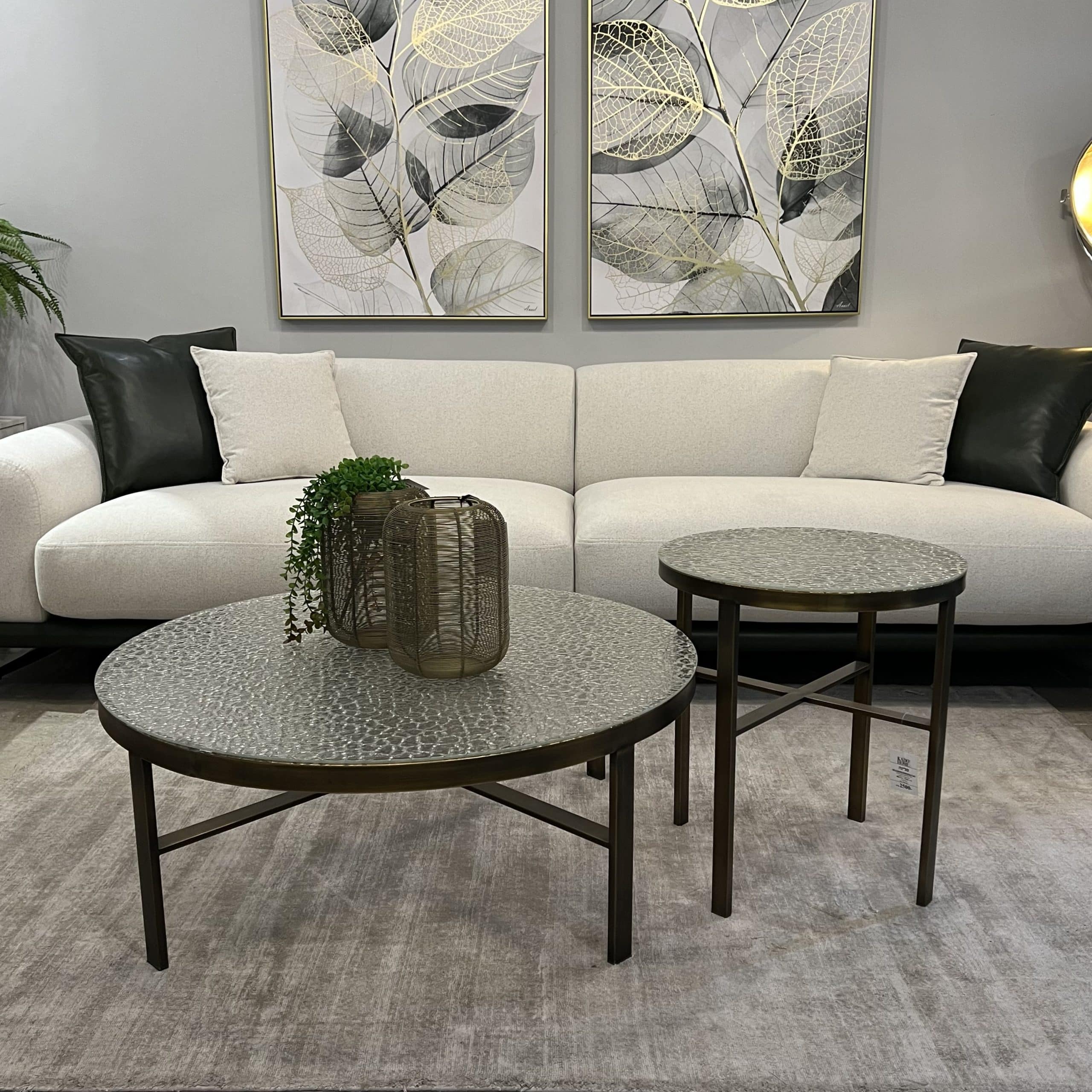 סט שולחנות סלון עגולים זהב זכוכית ריקועים דגם סלינה סט שולחנות סלון עגולים זהב זכוכית ריקועים דגם סלינה