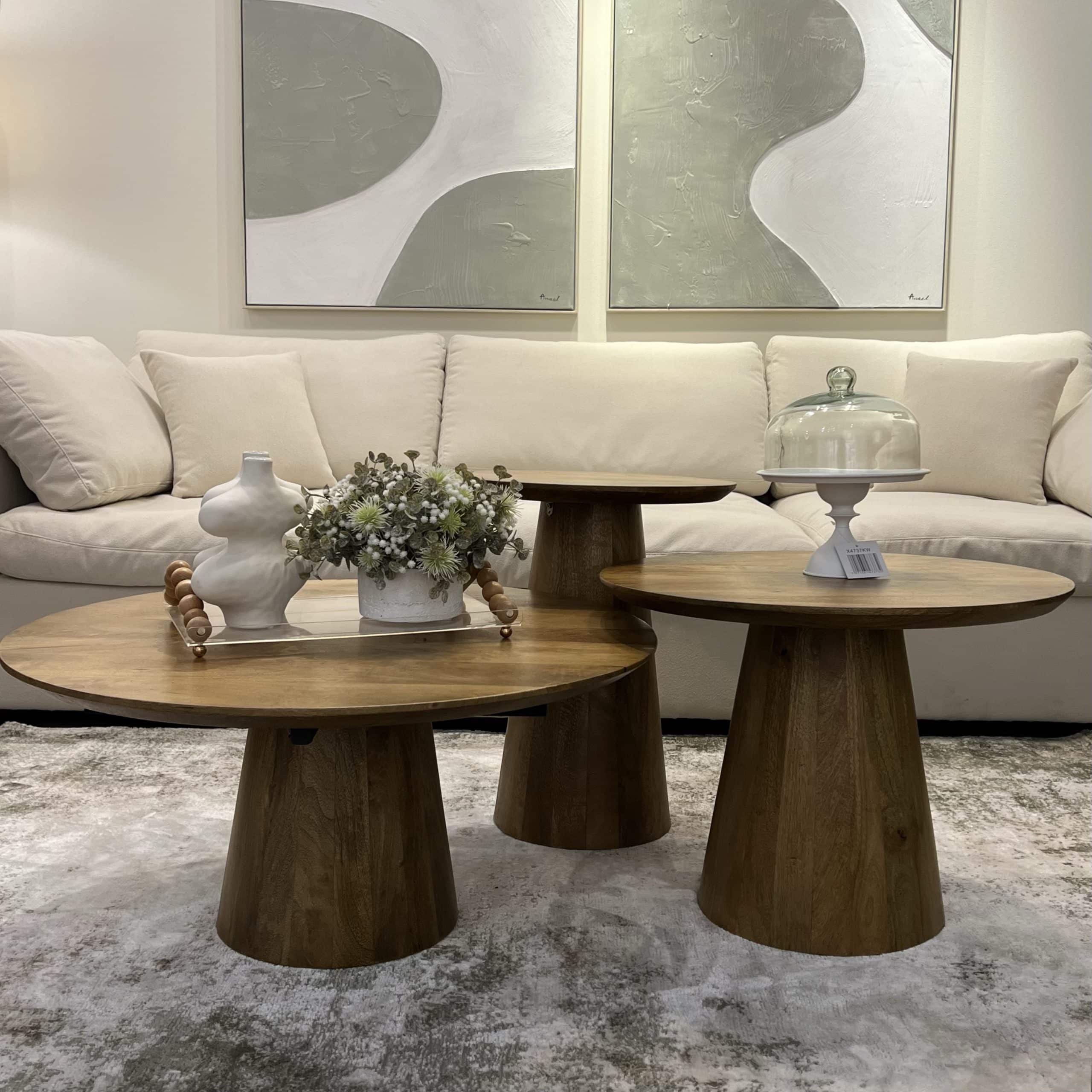 סט 3 שולחנות סלון עץ משרום דגם סוניל סט 3 שולחנות סלון עץ משרום דגם סוניל