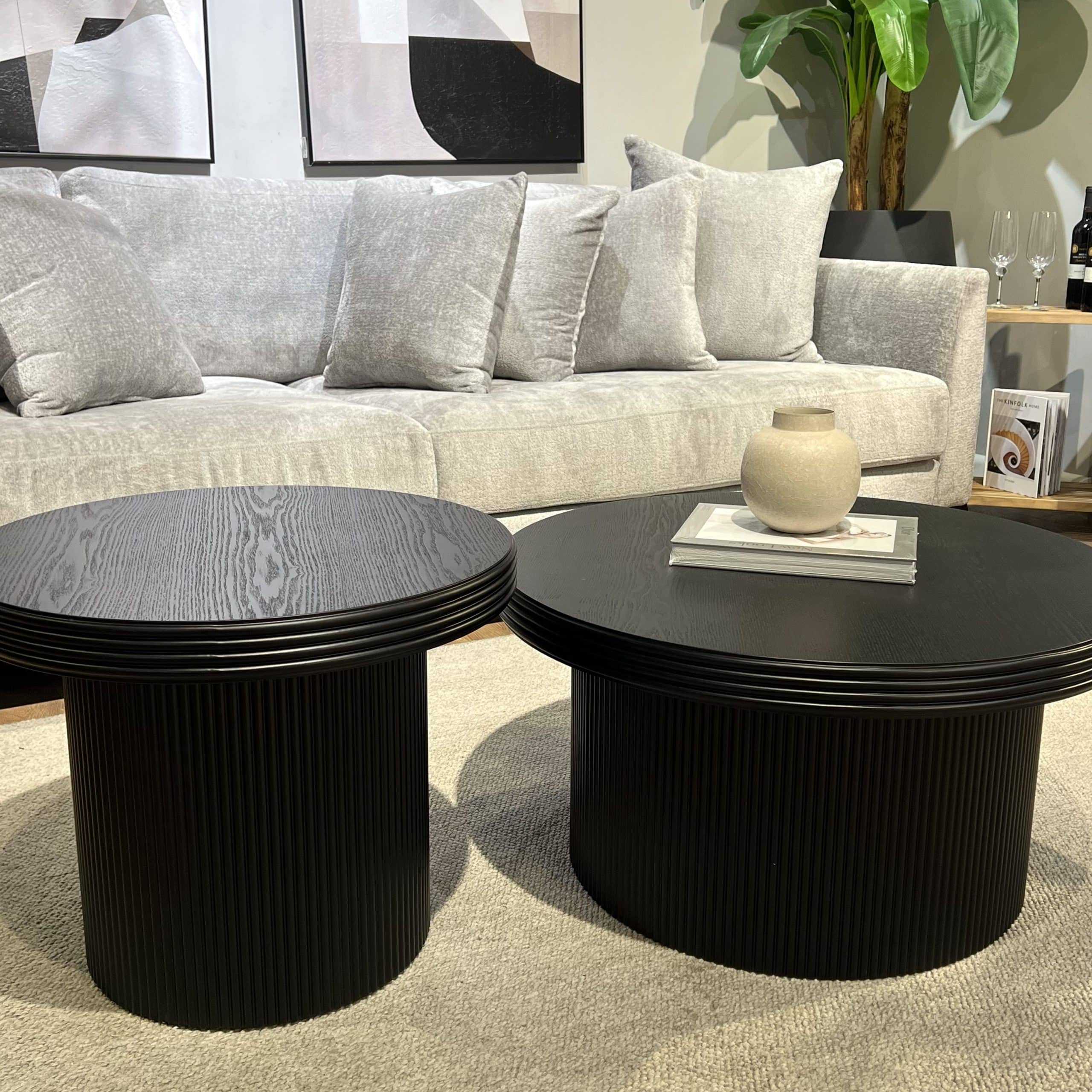 סט שולחנות סלון עגולים מעוצבים שחור דגם סלינה סט שולחנות סלון עגולים מעוצבים שחור דגם סלינה