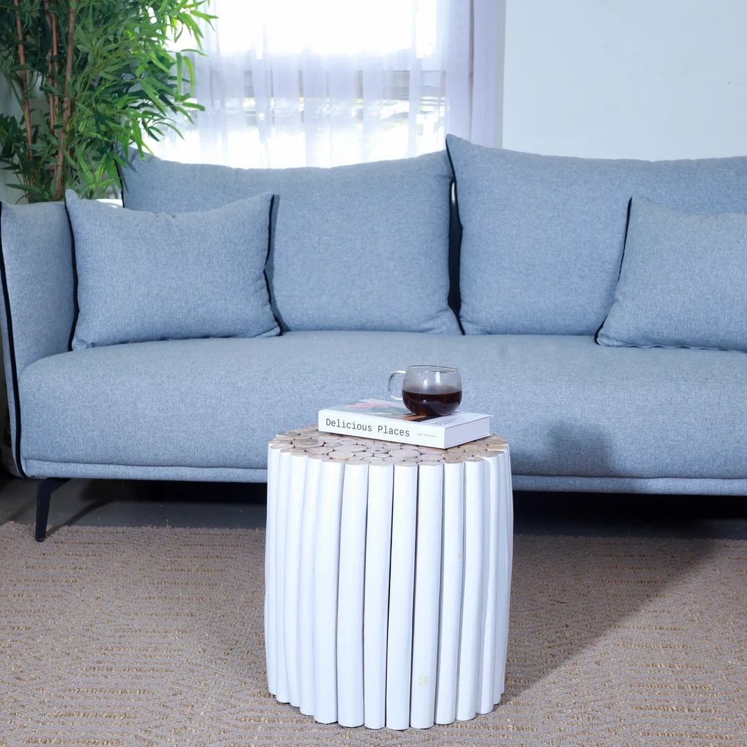 שולחן צד מעמד מעץ טיק צבע לבן דגם רוס שולחן צד מעמד מעץ טיק צבע לבן דגם רוס