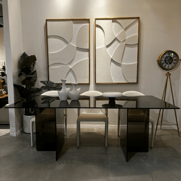 שולחן אוכל יוקרתי מלבני זכוכית מחוסמת חומה דגם פלור- הזמנה מוקדמת | מלאי מגיע 25.10.25