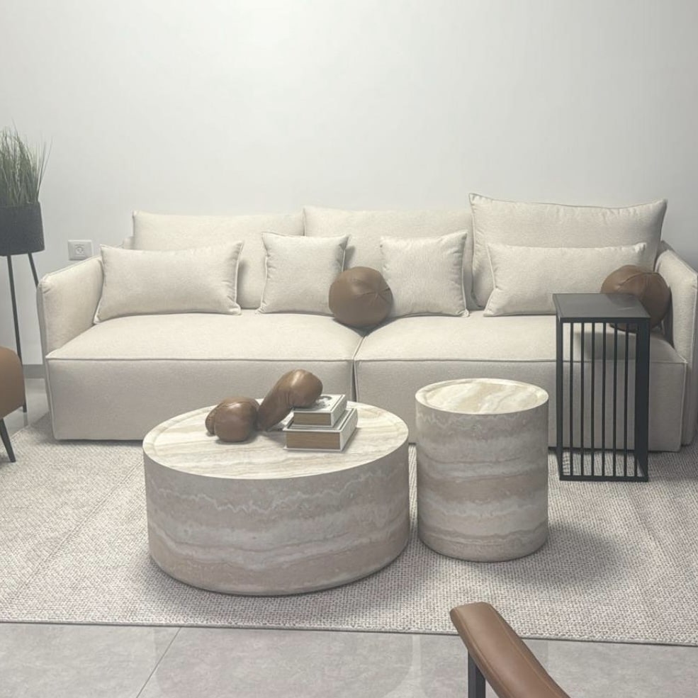 סט שולחנות סלון עגולים מעוצבים טרוורטין דגם סופיטל- הזמנה מוקדמת | מלאי מגיע 25.10.25