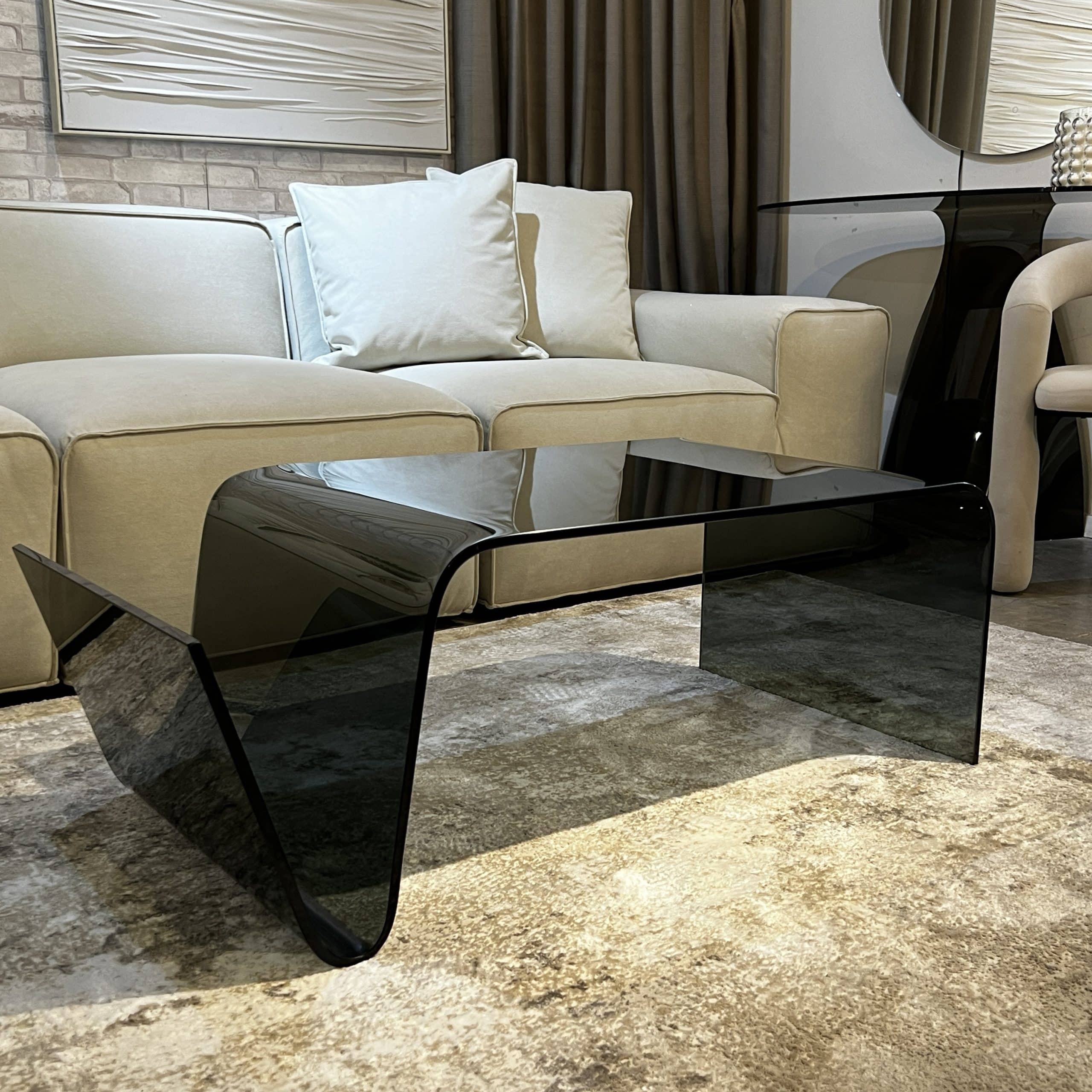 שולחן סלון מעוצב מלבני תא לספרים זכוכית אפורה דגם פלור שולחן סלון מעוצב מלבני תא לספרים זכוכית אפורה דגם פלור