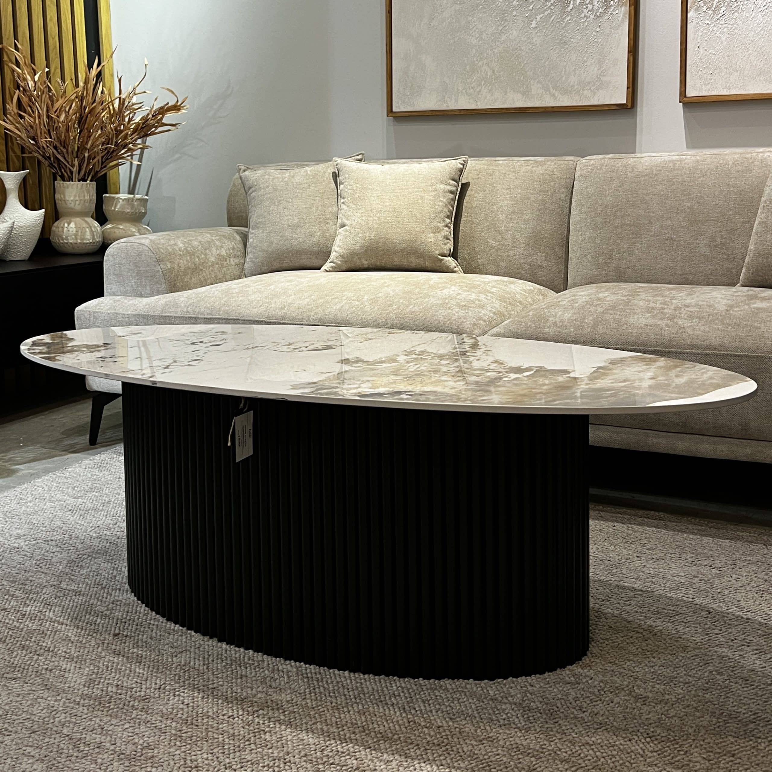 שולחן סלון יוקרתי אובלי מרבל רגל שחורה דגם סופיטל - SALE! שולחן סלון יוקרתי אובלי מרבל רגל שחורה דגם סופיטל - SALE!