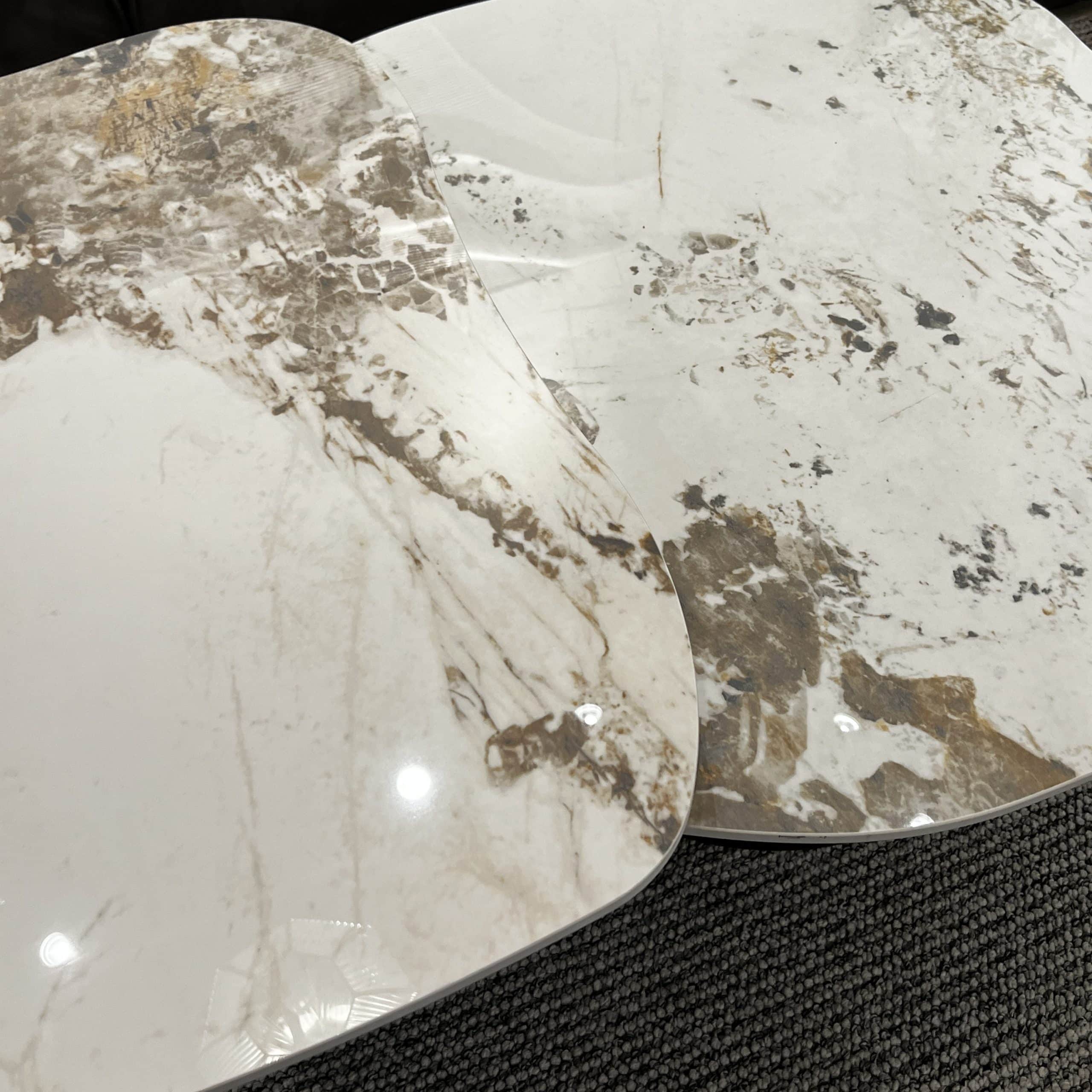 סט זוג שולחנות סלון אמורפי בלק מרבל רגל מוברשת דגם סופיטל - SALE!