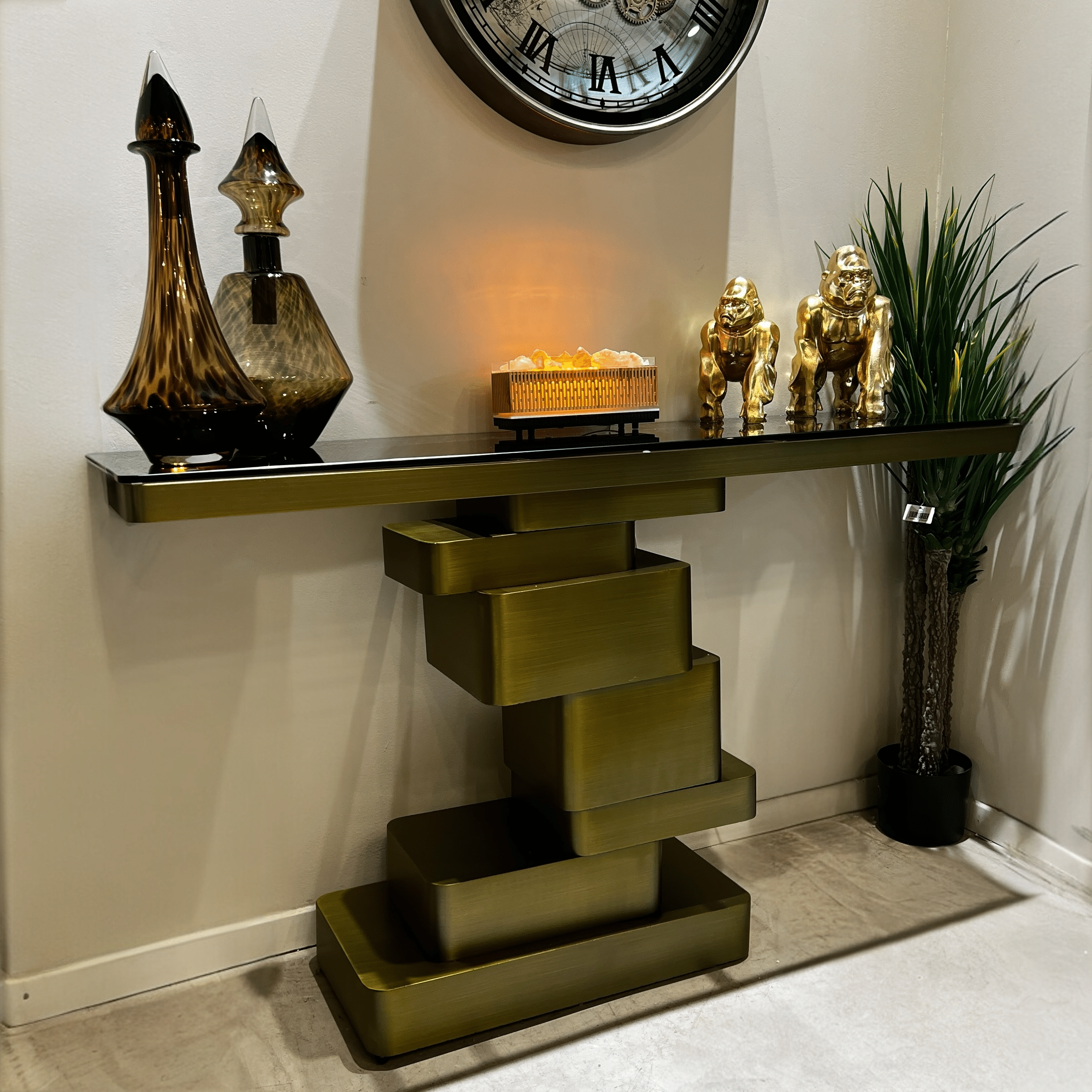 קונסולה פיזה זכוכית חומה רגל ברונזה יוקרתית דגם סופיטל