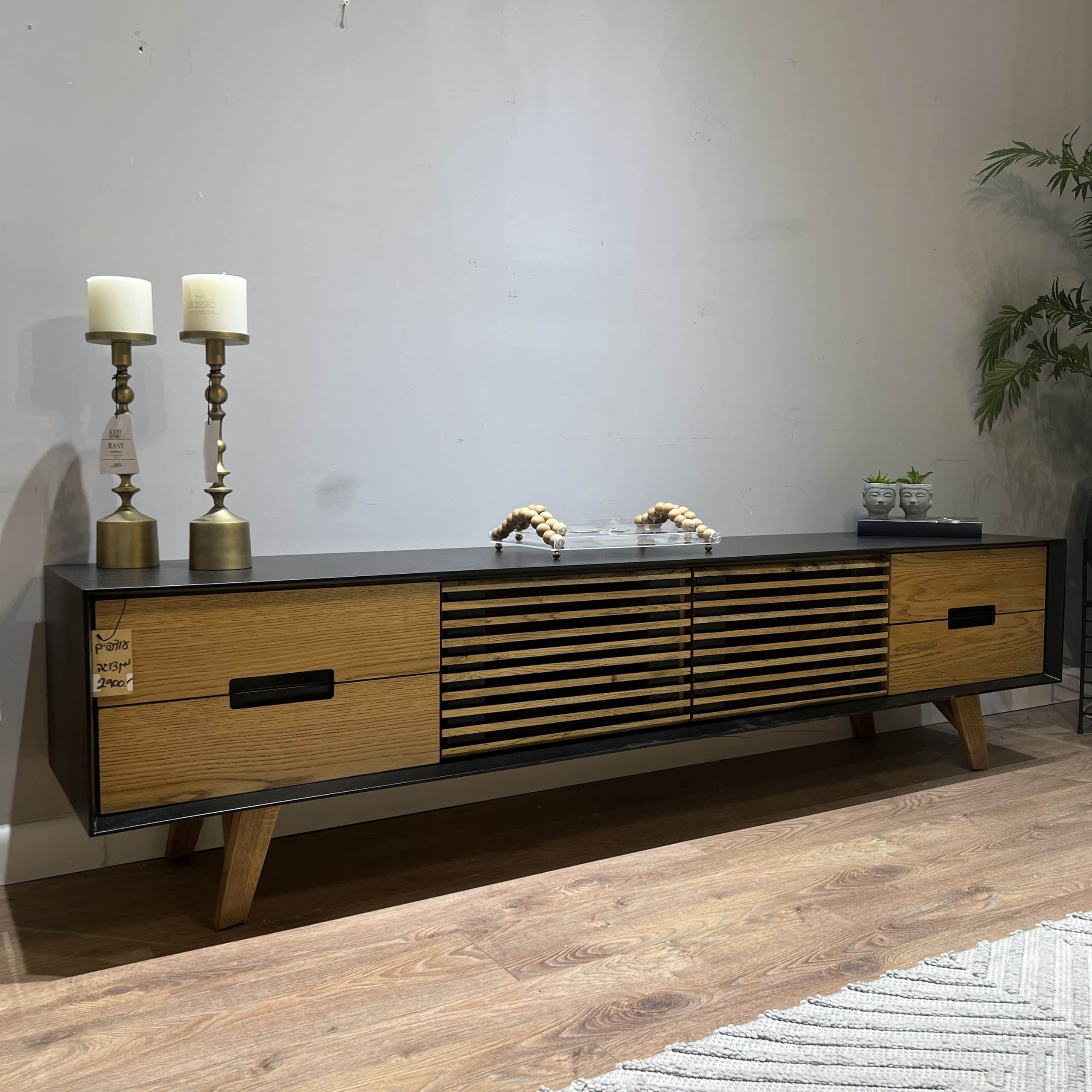 מזנון מעוצב דגם הדס מסגרת שחור מאט וחזיתות אלון מושחר - חיסול!