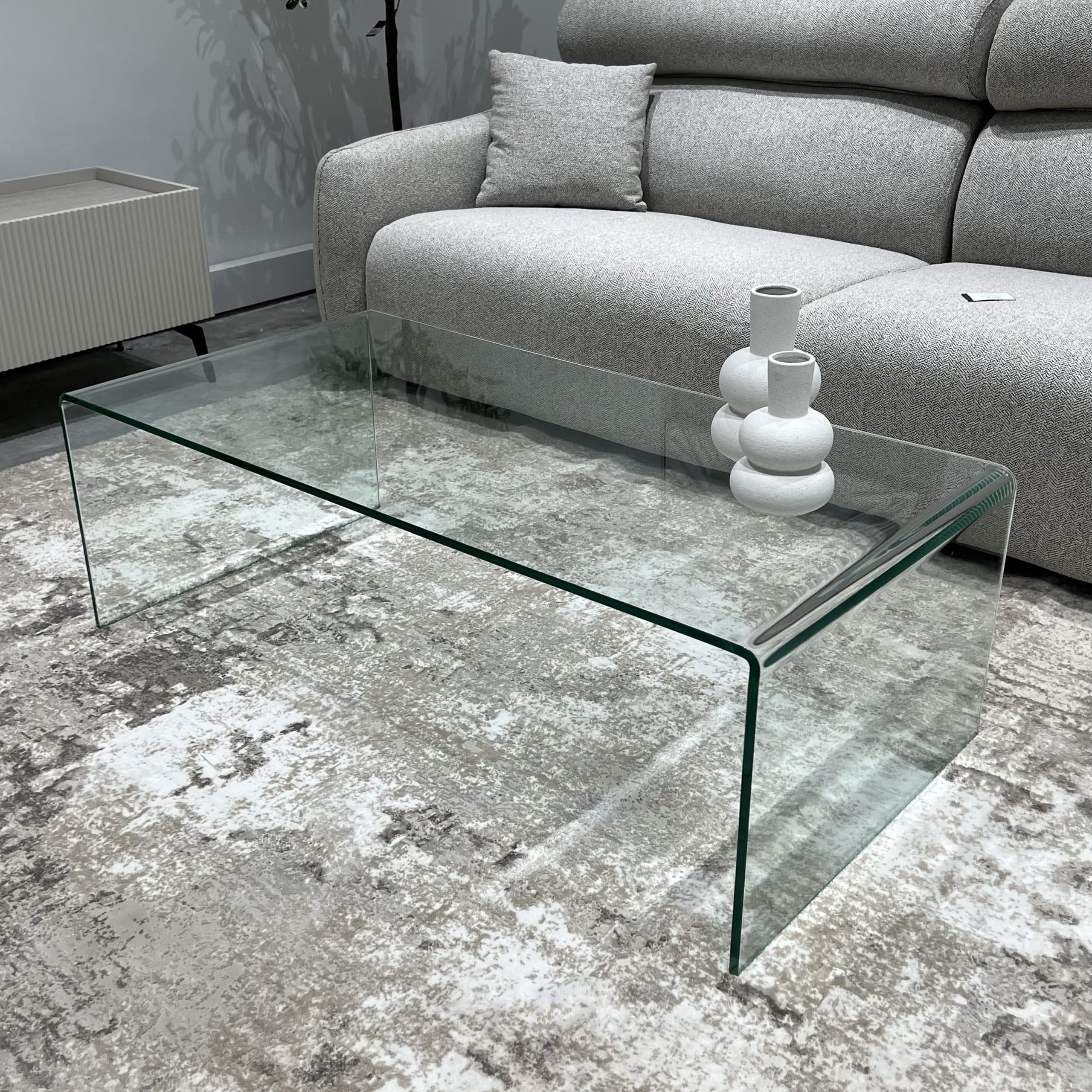 שולחן סלון מלבני זכוכית מחוסמת שקופה דגם פלור שולחן סלון מלבני זכוכית מחוסמת שקופה דגם פלור