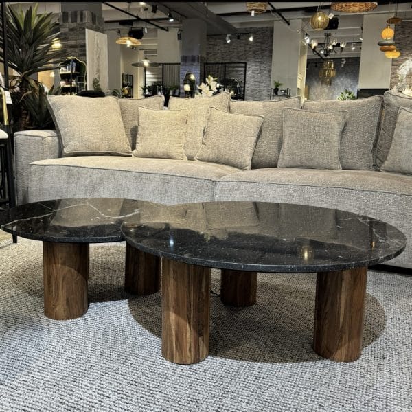 סט שולחנות סלון יוקרתיים משיש שחור דומיניק דגם ראבי